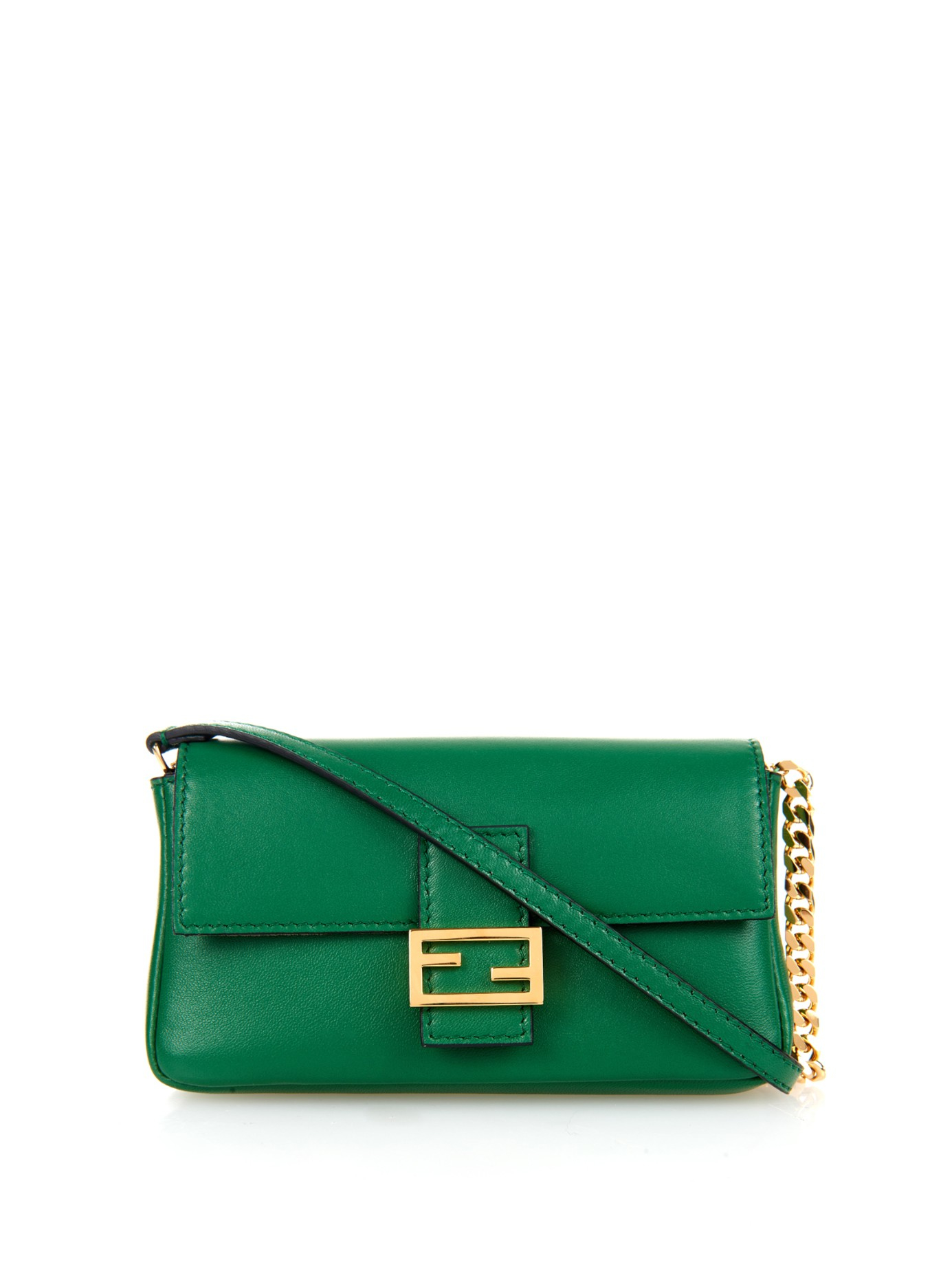 Fendi Micro Baguette Leather Cross-Body Bag in Green | Lyst
