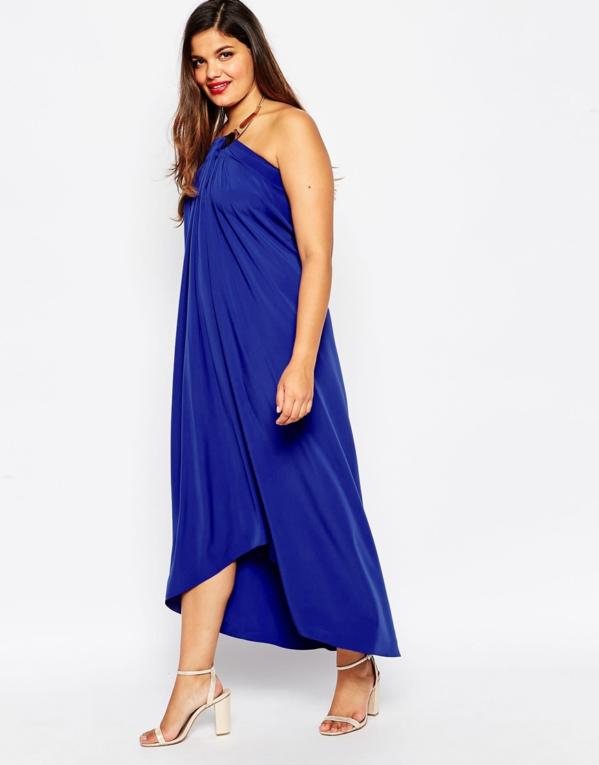 ASOS Synthetic Halter Swing Maxi Dress With Gold Necklace 