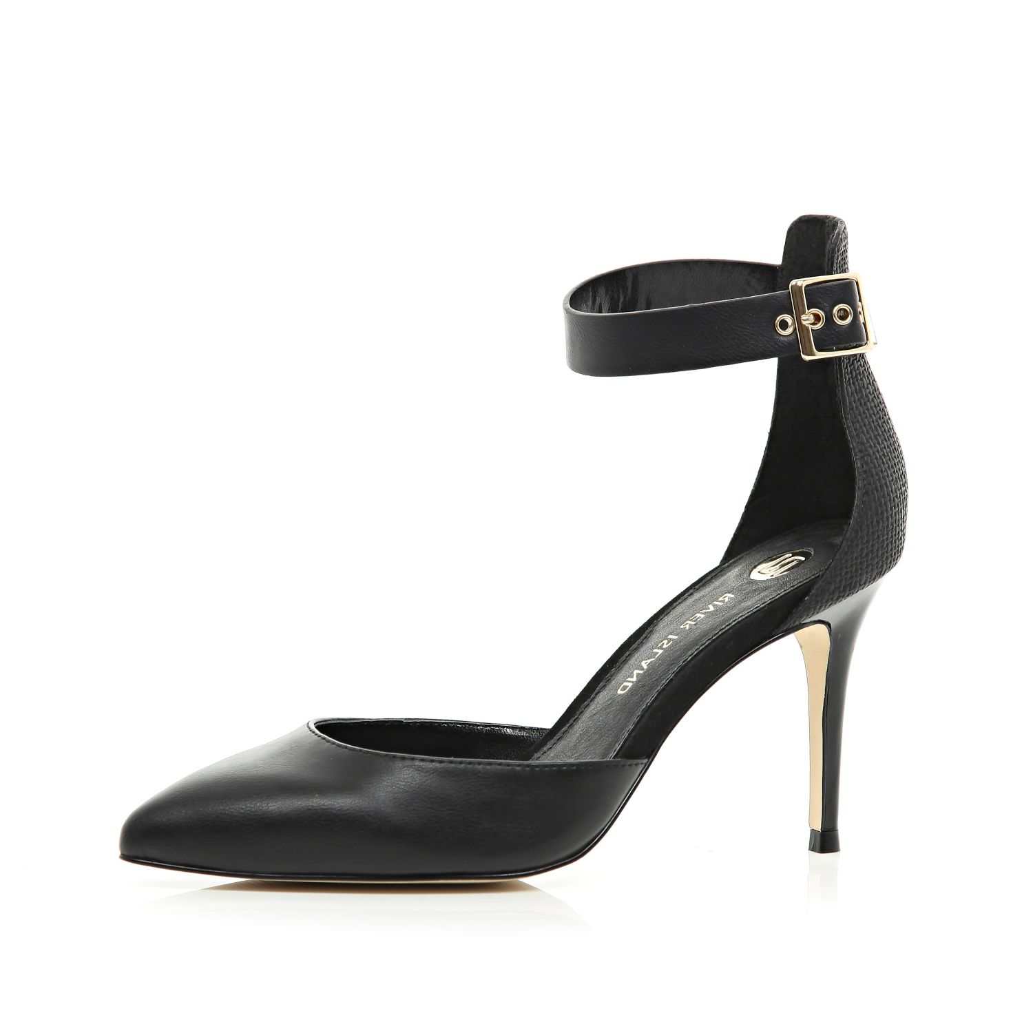 River Island Black Twopart Ankle Strap Pumps in Black | Lyst