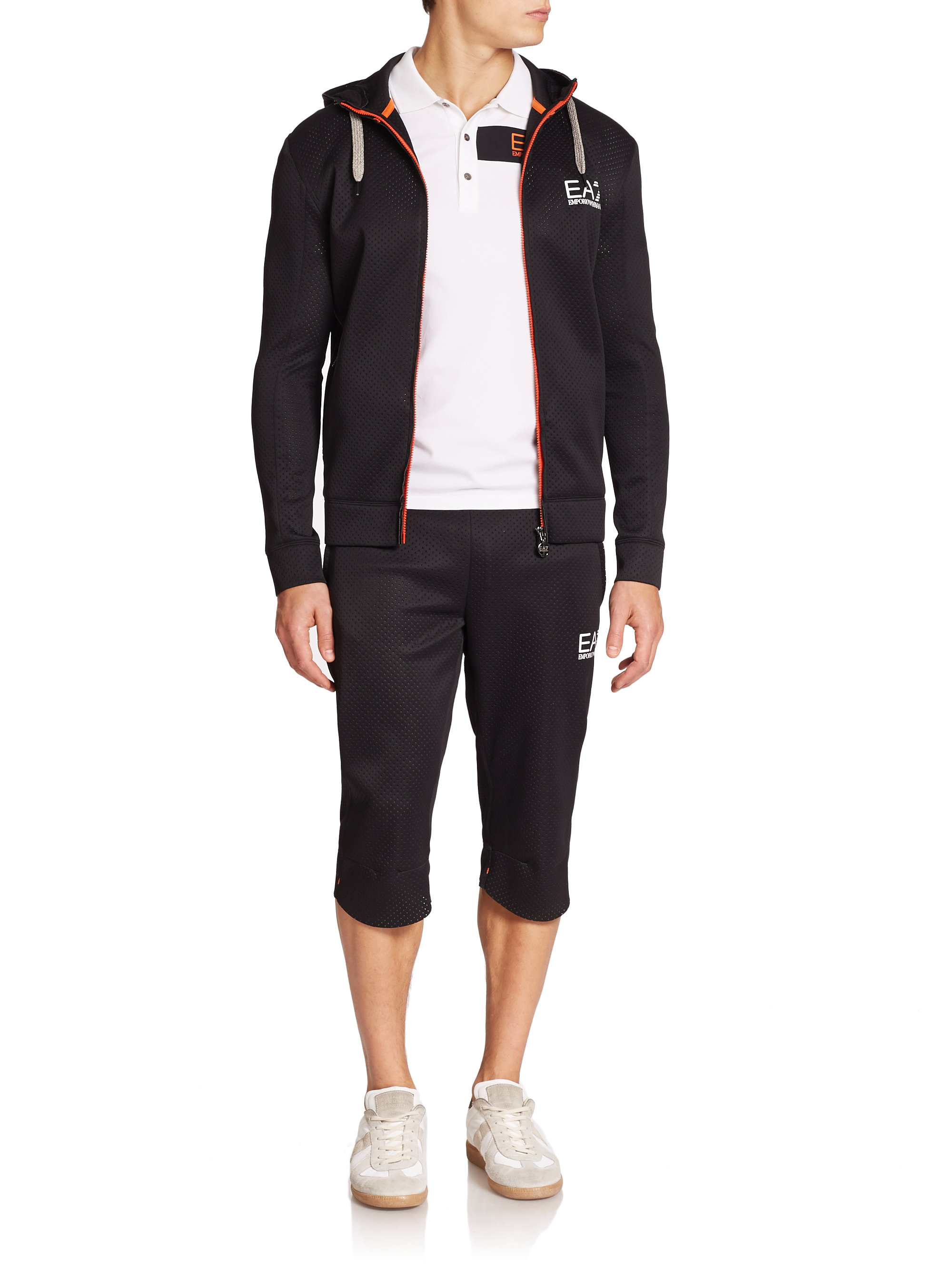 Download EA7 Synthetic Perforated Zip-front Hoodie in Black for Men ...