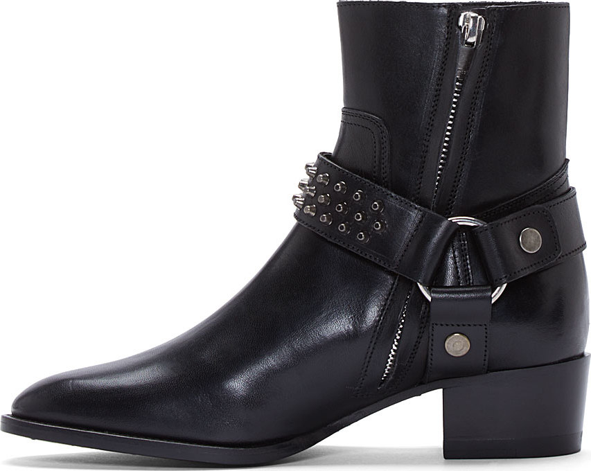 Saint Laurent Black Leather Studded Harness Wyatt Boots | Lyst