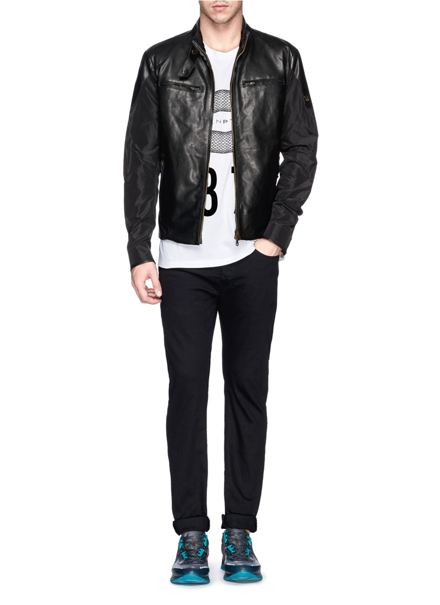 Matchless 'mold' Windbreaker Back Leather Biker Jacket in Black for Men