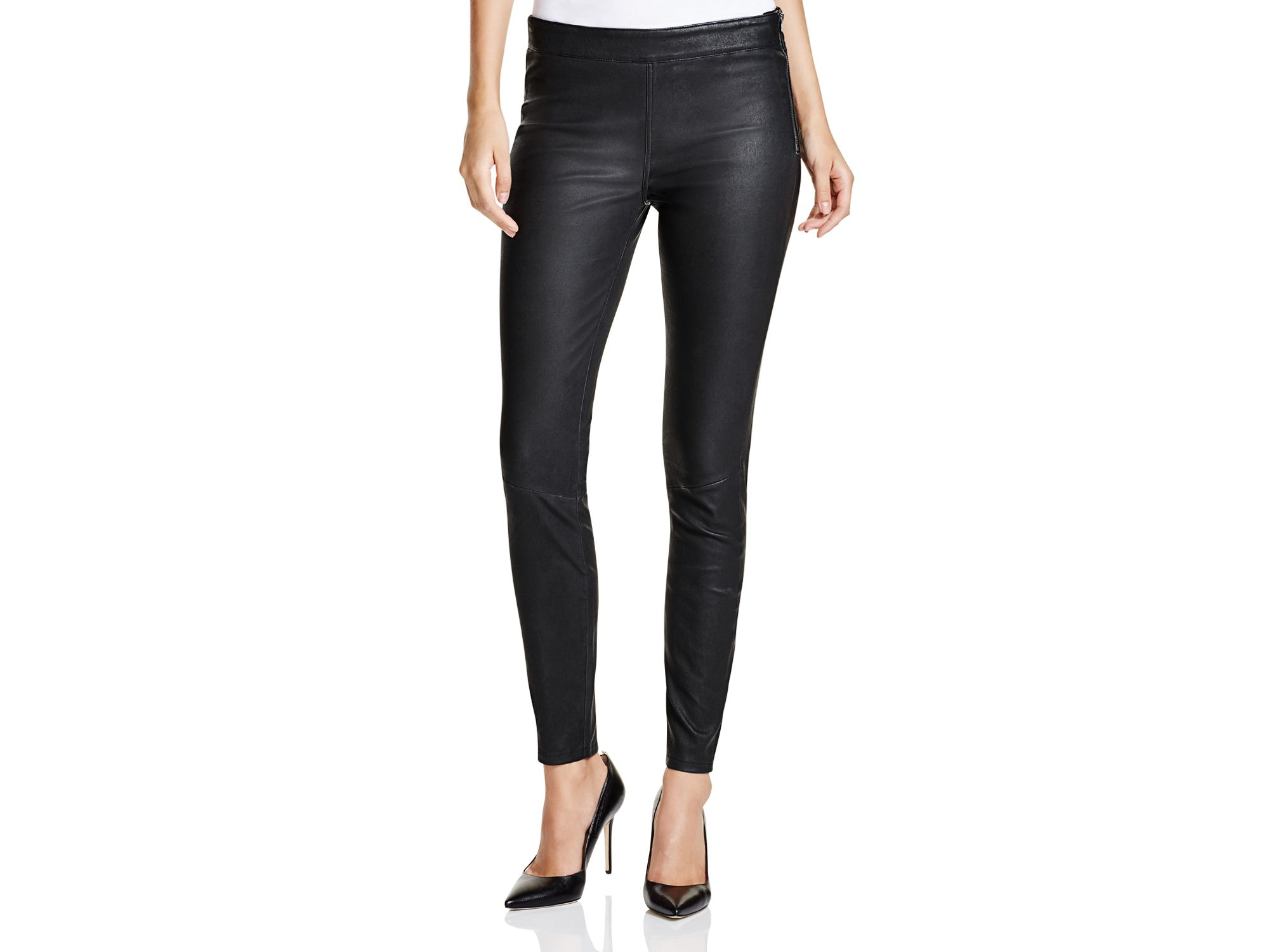 PAIGE Hoxton Leather High-rise Skinny Pants in Black - Lyst