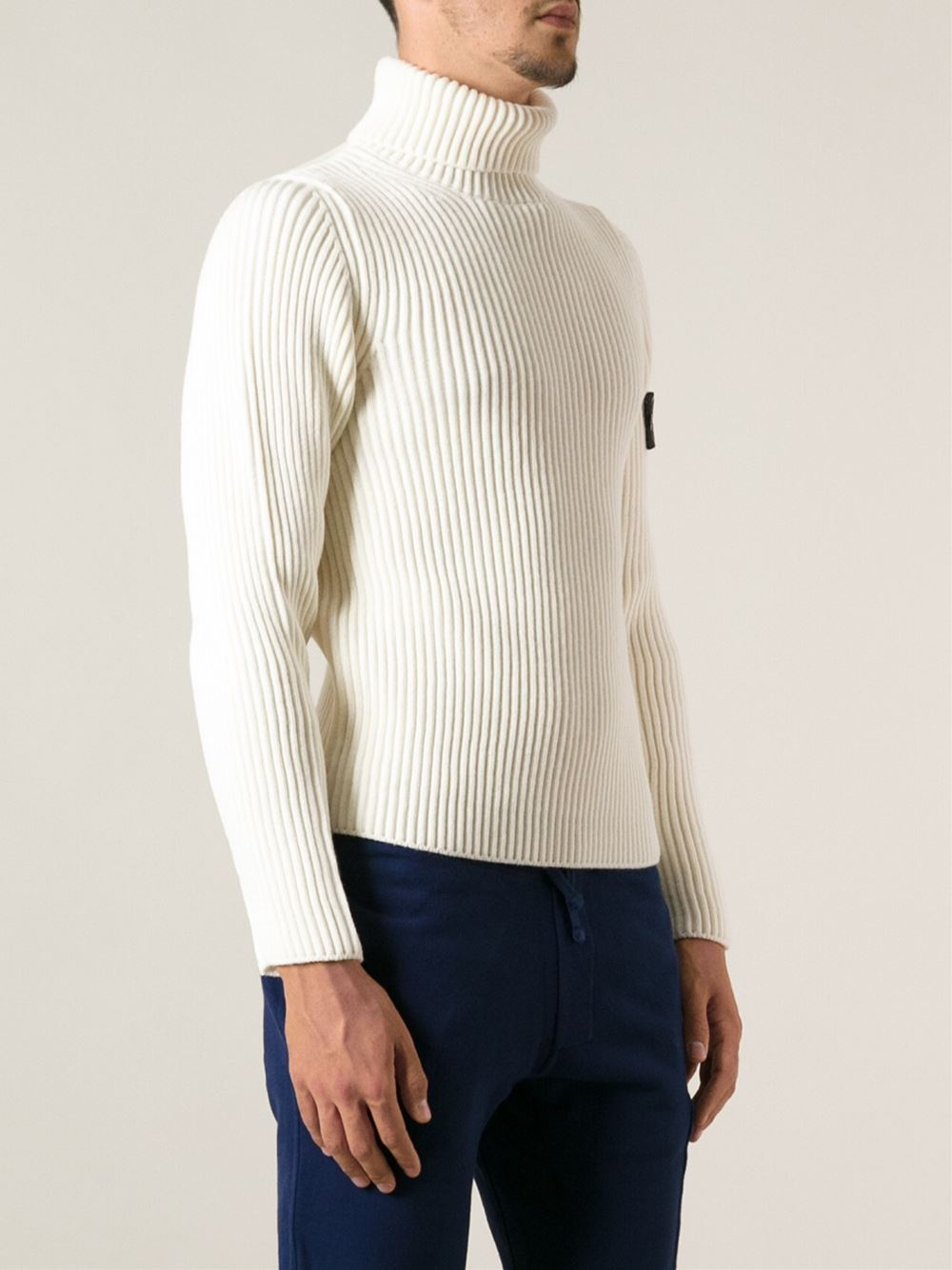 Stone Island Ribbed Sweater in White for Men | Lyst