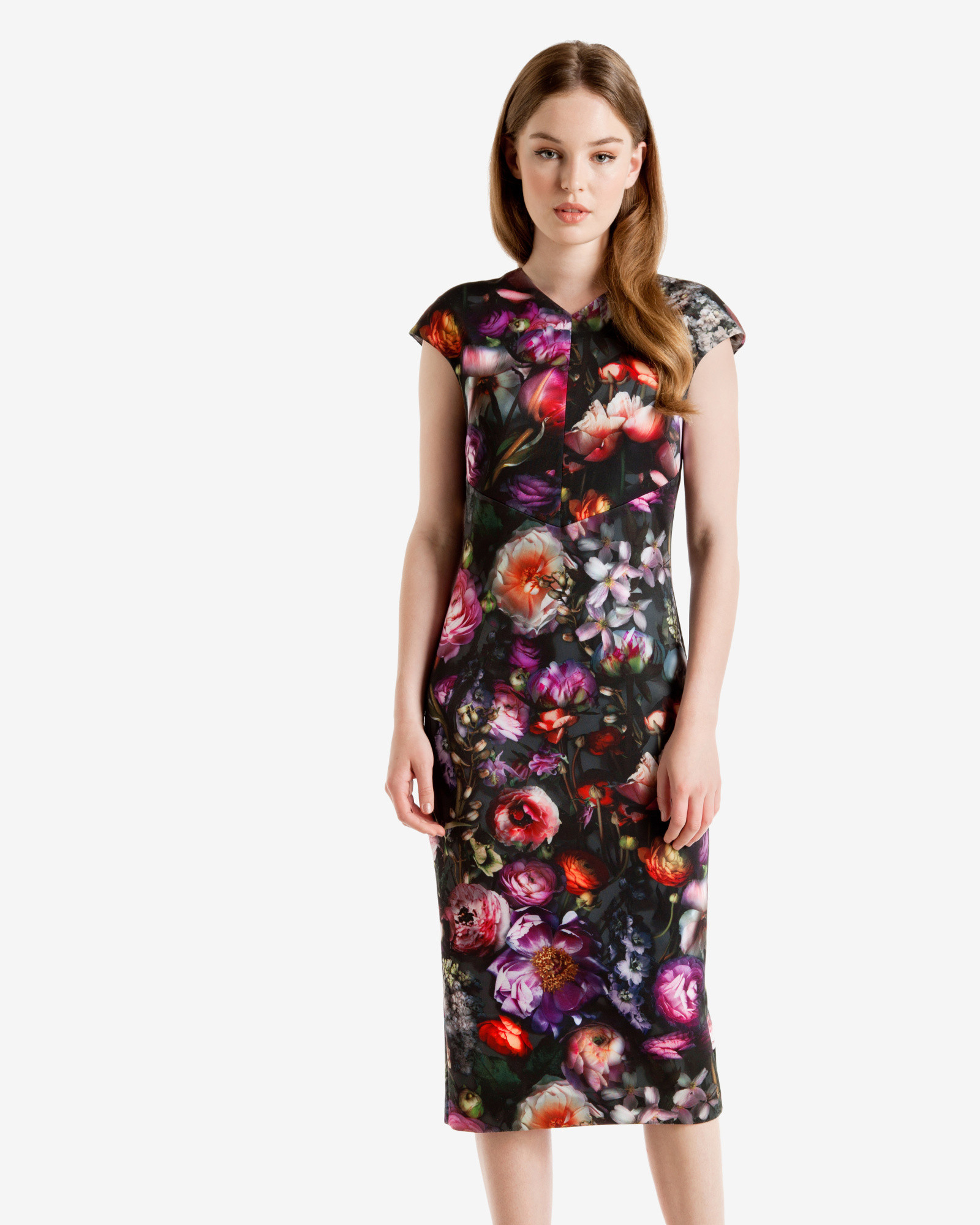 Ted Baker Raisie Shadow Floral Midi Dress in Gray | Lyst
