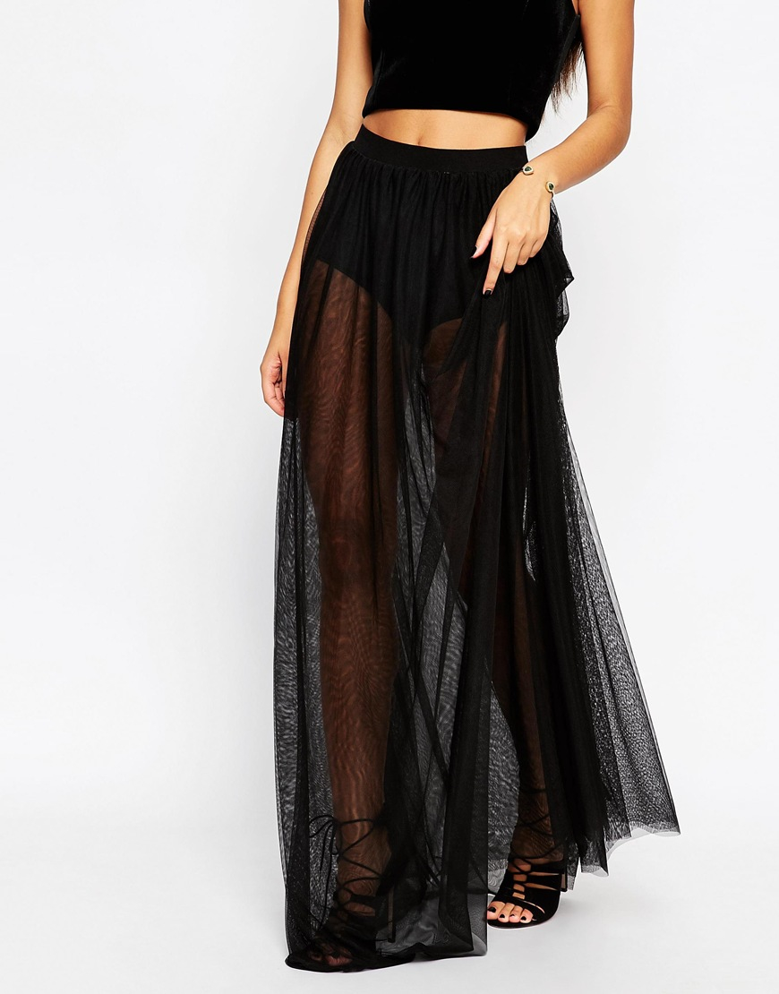 ASOS Synthetic Sheer Maxi Skirt With Knicker Short in Black - Lyst