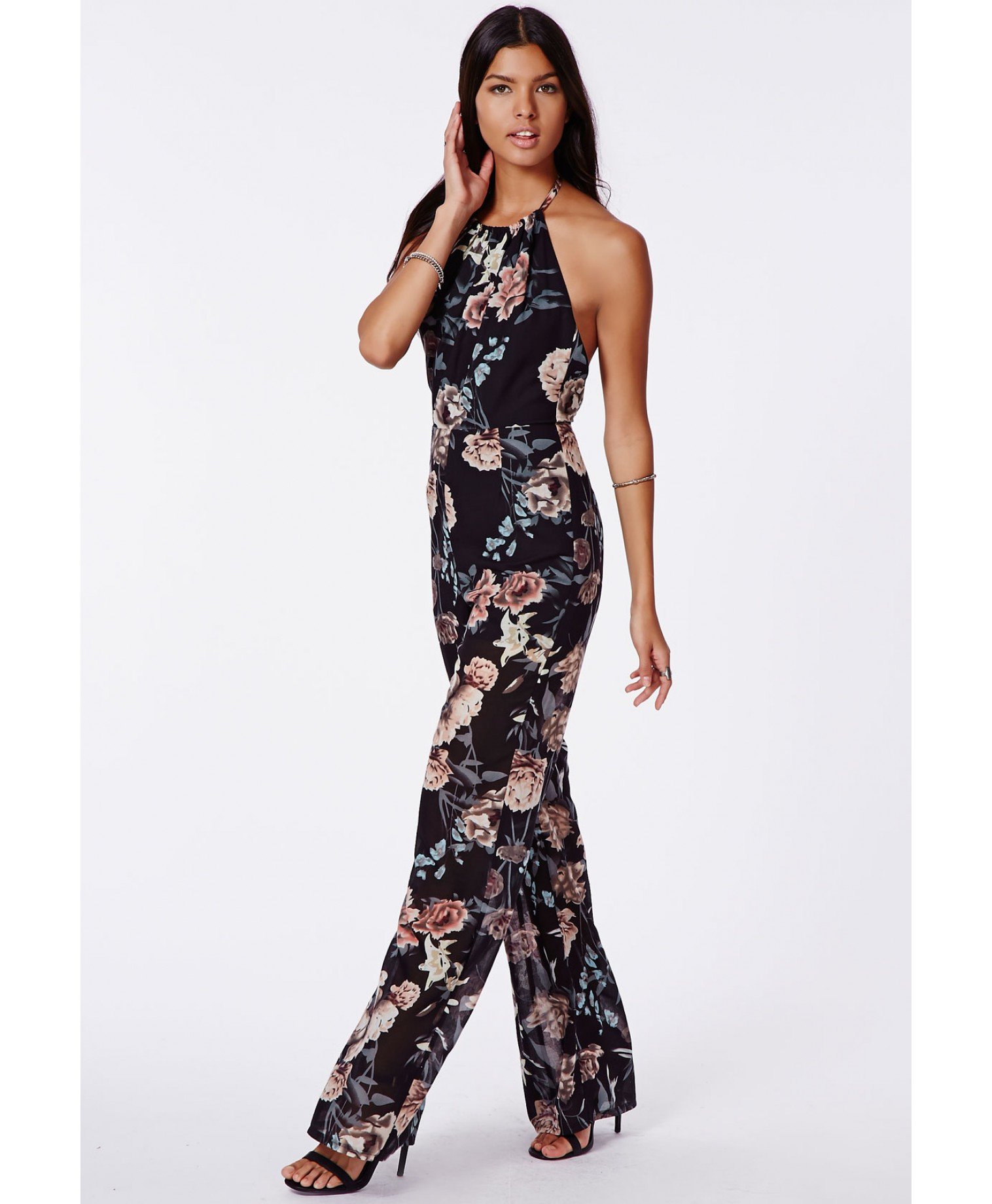 halter neck floral jumpsuit