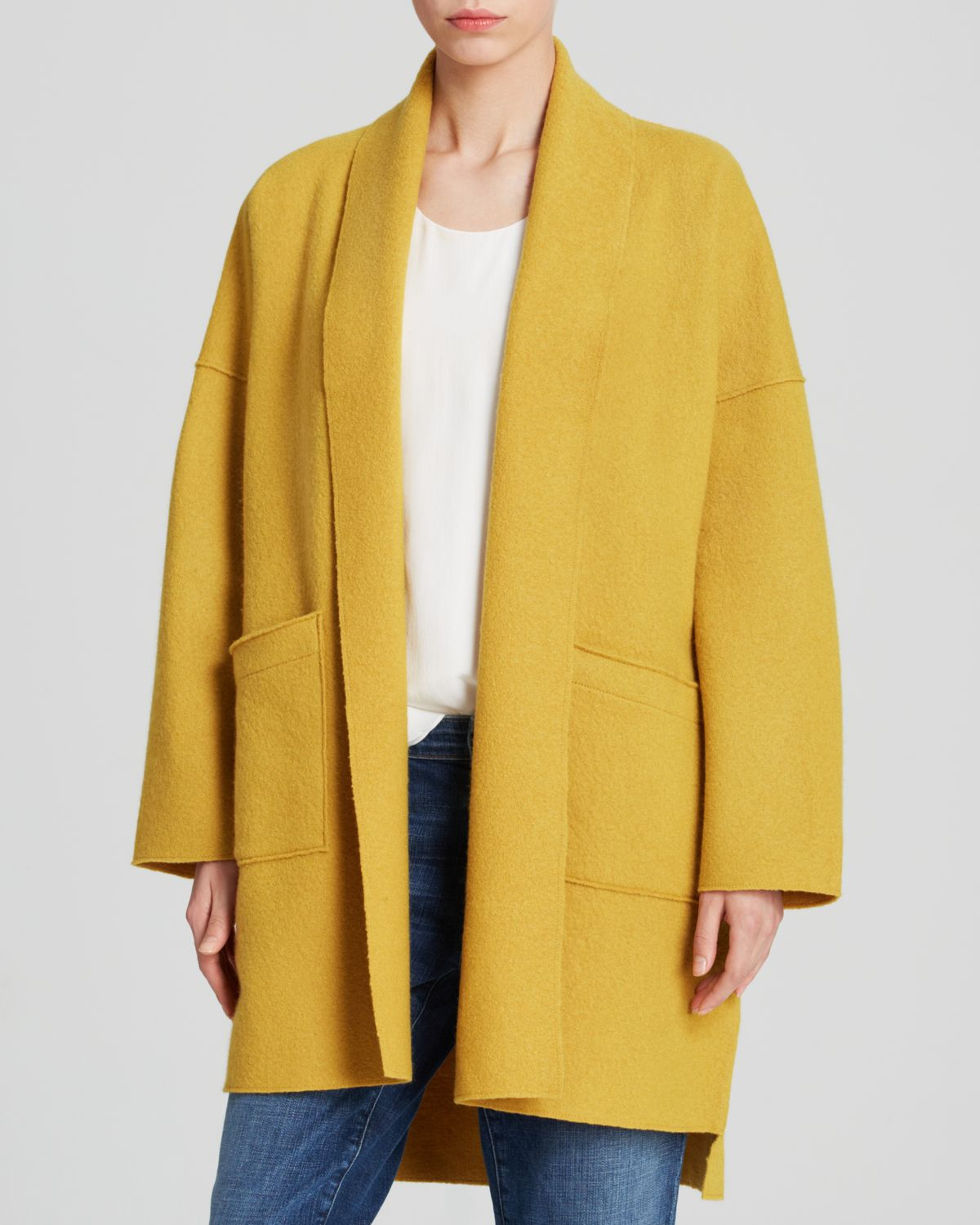 Eileen Fisher Wool Kimono Coat in Yellow | Lyst