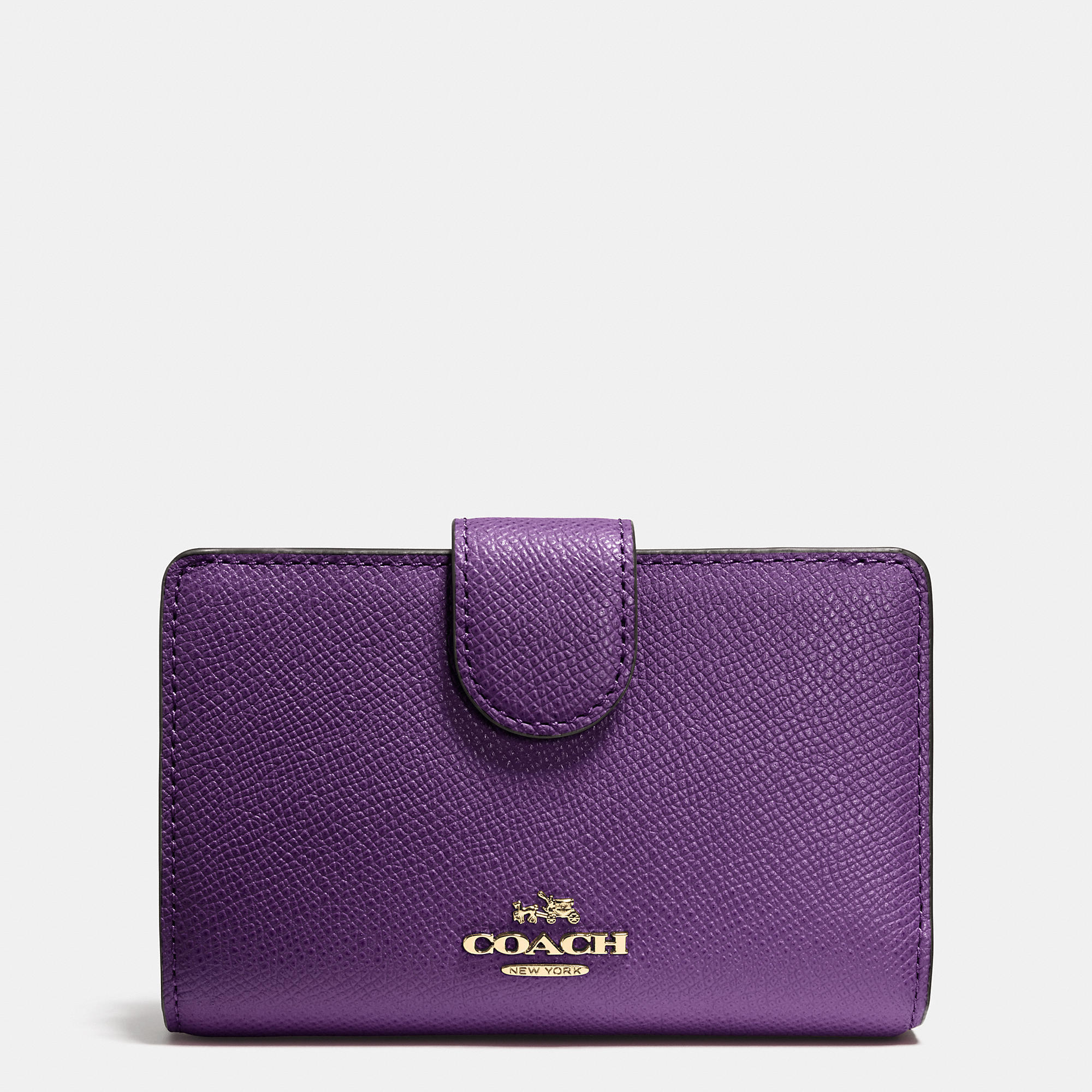 COACH Medium Zip Around Wallet In Crossgrain Leather in Purple | Lyst