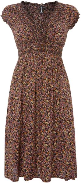 Izabel London Ditsy Floral Print Dress in Brown (Multi-Coloured) | Lyst
