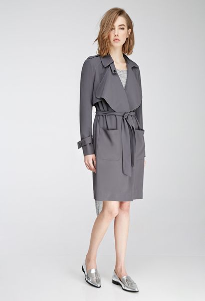 Forever 21 Belted Crepe Trench Coat in Gray (GREY) | Lyst Forever 21 Belted Crepe Trench Coat in Gray (GREY) | Lyst