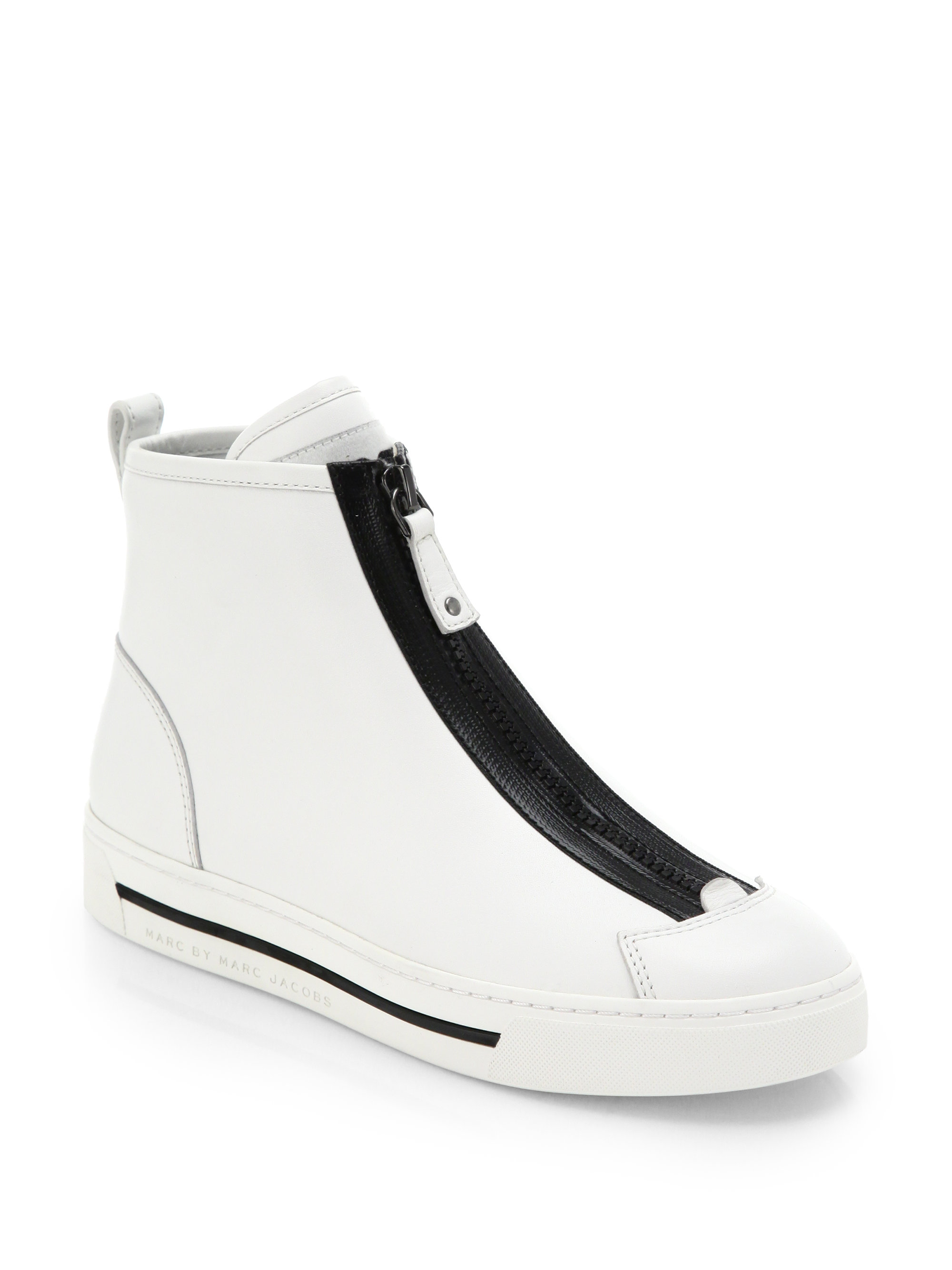Marc By Marc Jacobs Zip-Front Leather High-Top Sneakers in White | Lyst