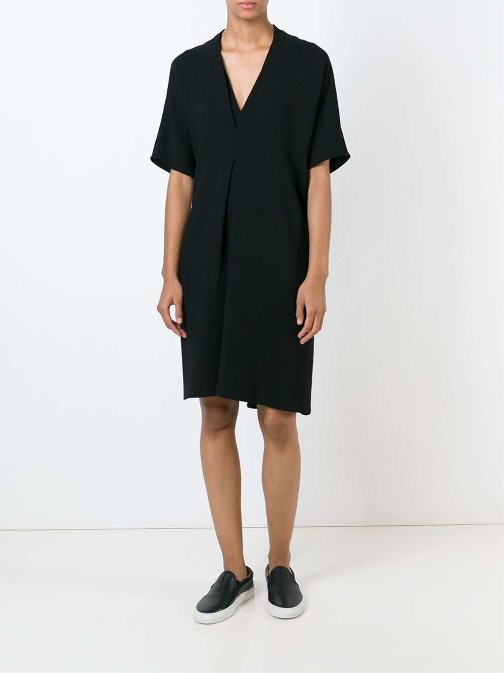 Vince Double V-neck Dress in Black - Lyst