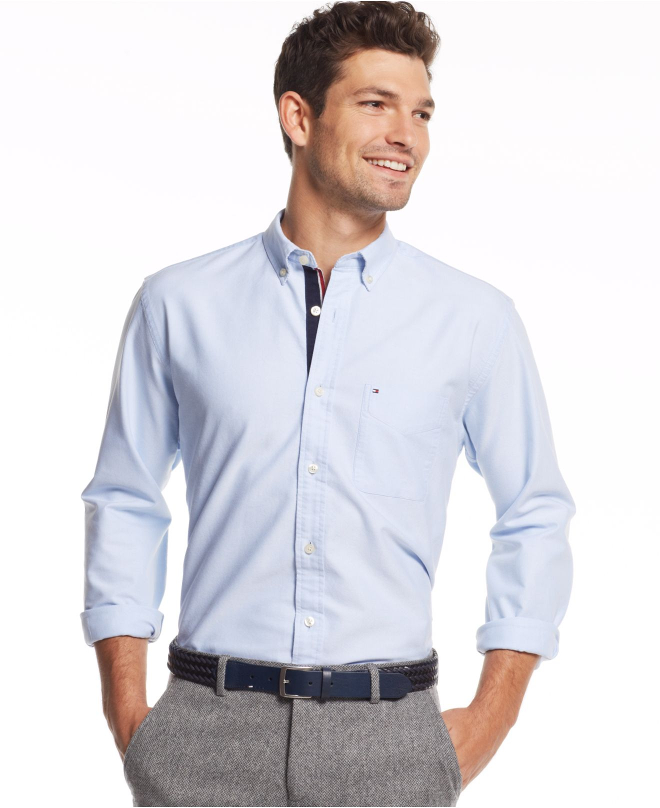 White Stripe Custom Fit TOMMY HILFIGER Shirt Men’s Lightweight Oxford Blue