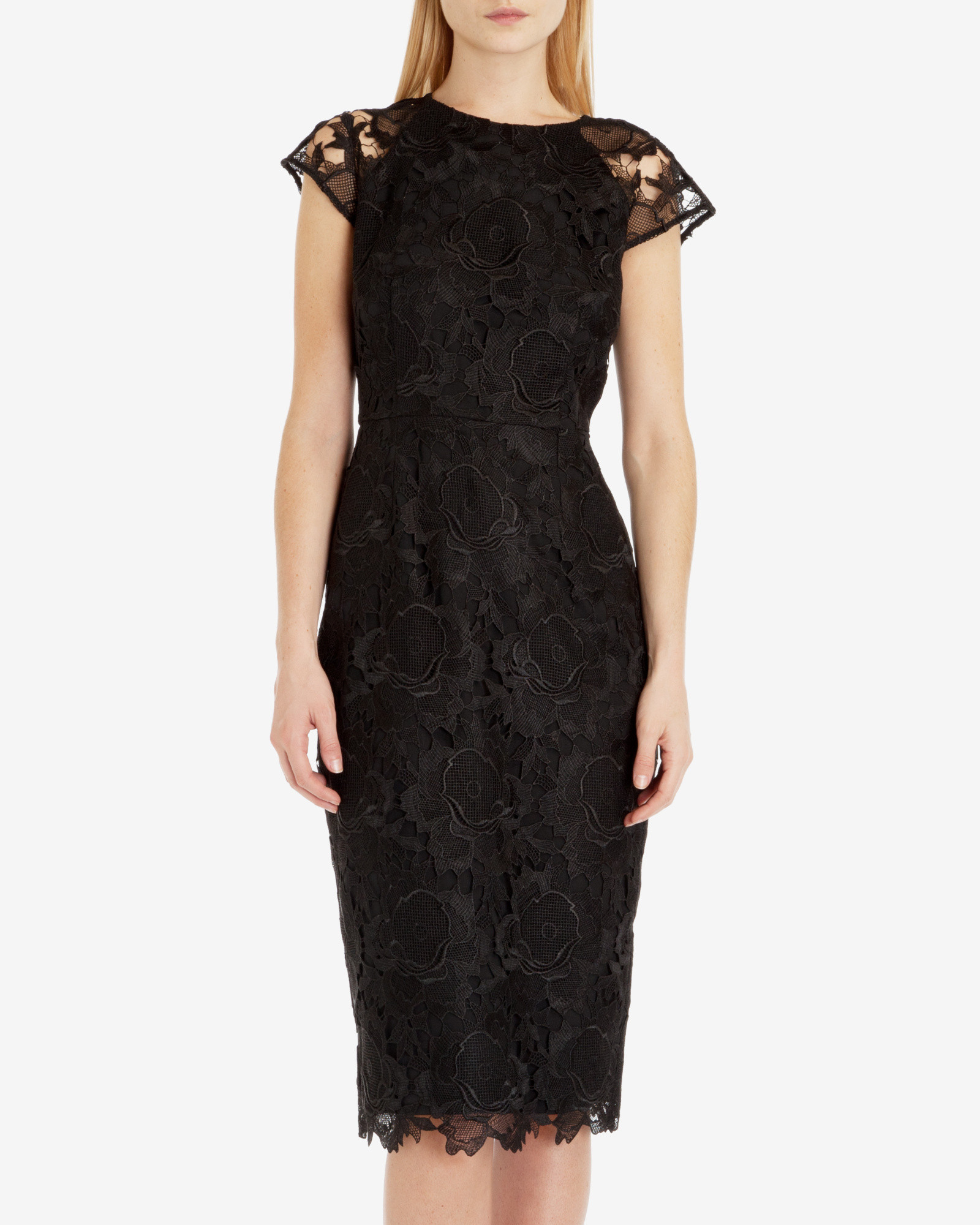 Ted Baker Lace Fitted Midi Dress in Black - Lyst