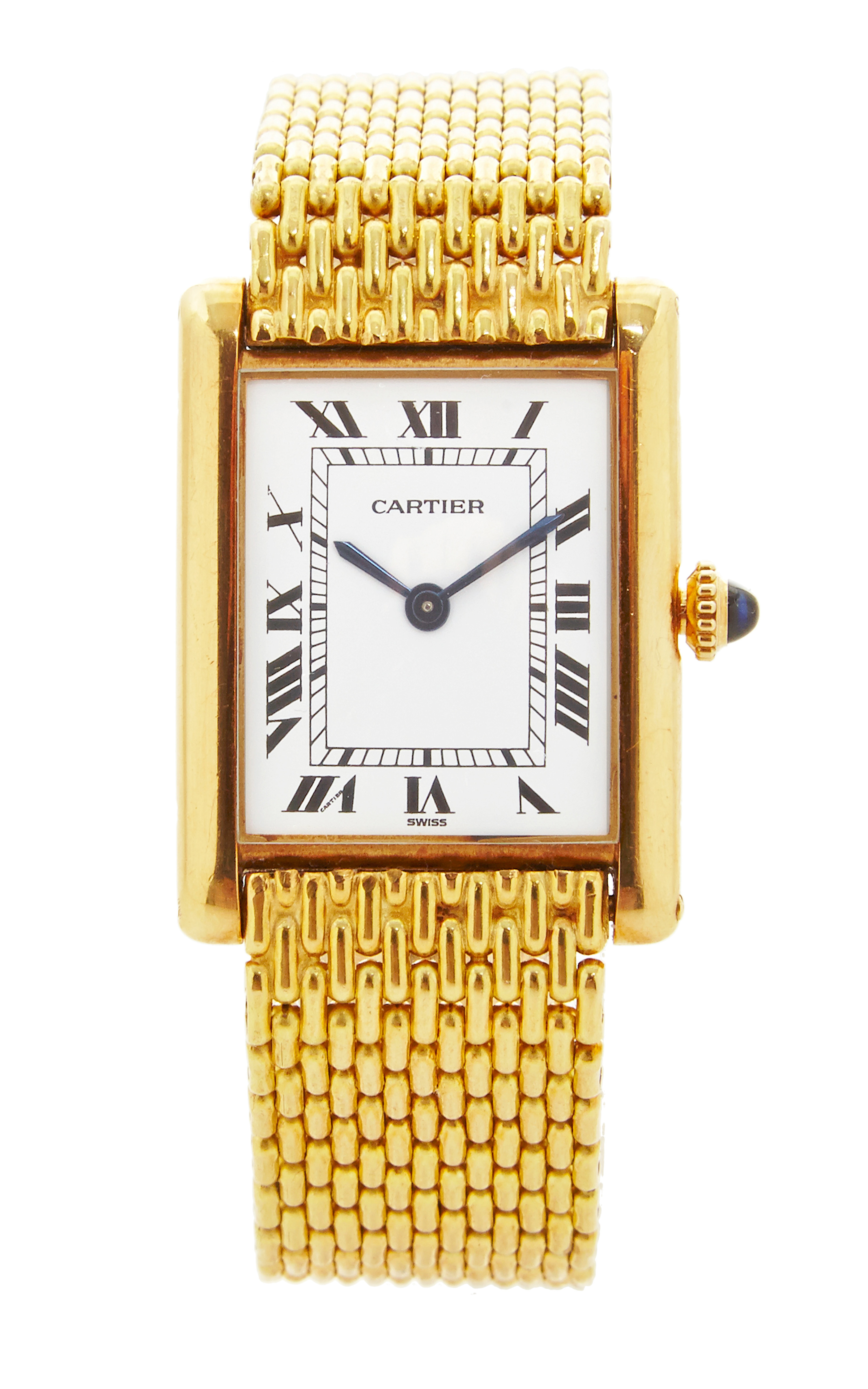 Camilla Dietz Bergeron Cartier Large Tank Watch in 18k Yellow Gold with  Gold Mesh Band in Metallic | Lyst