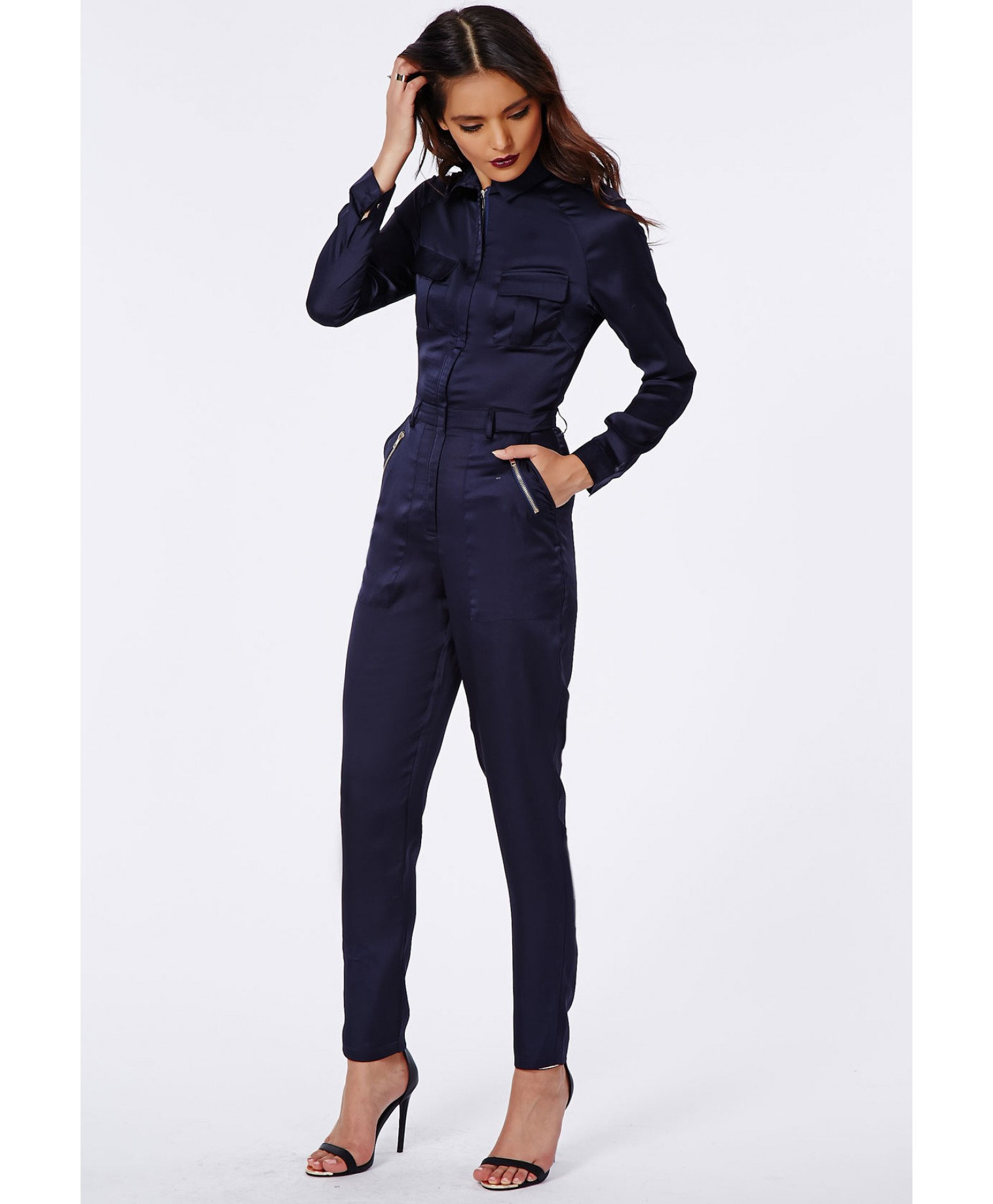 navy blue utility jumpsuit