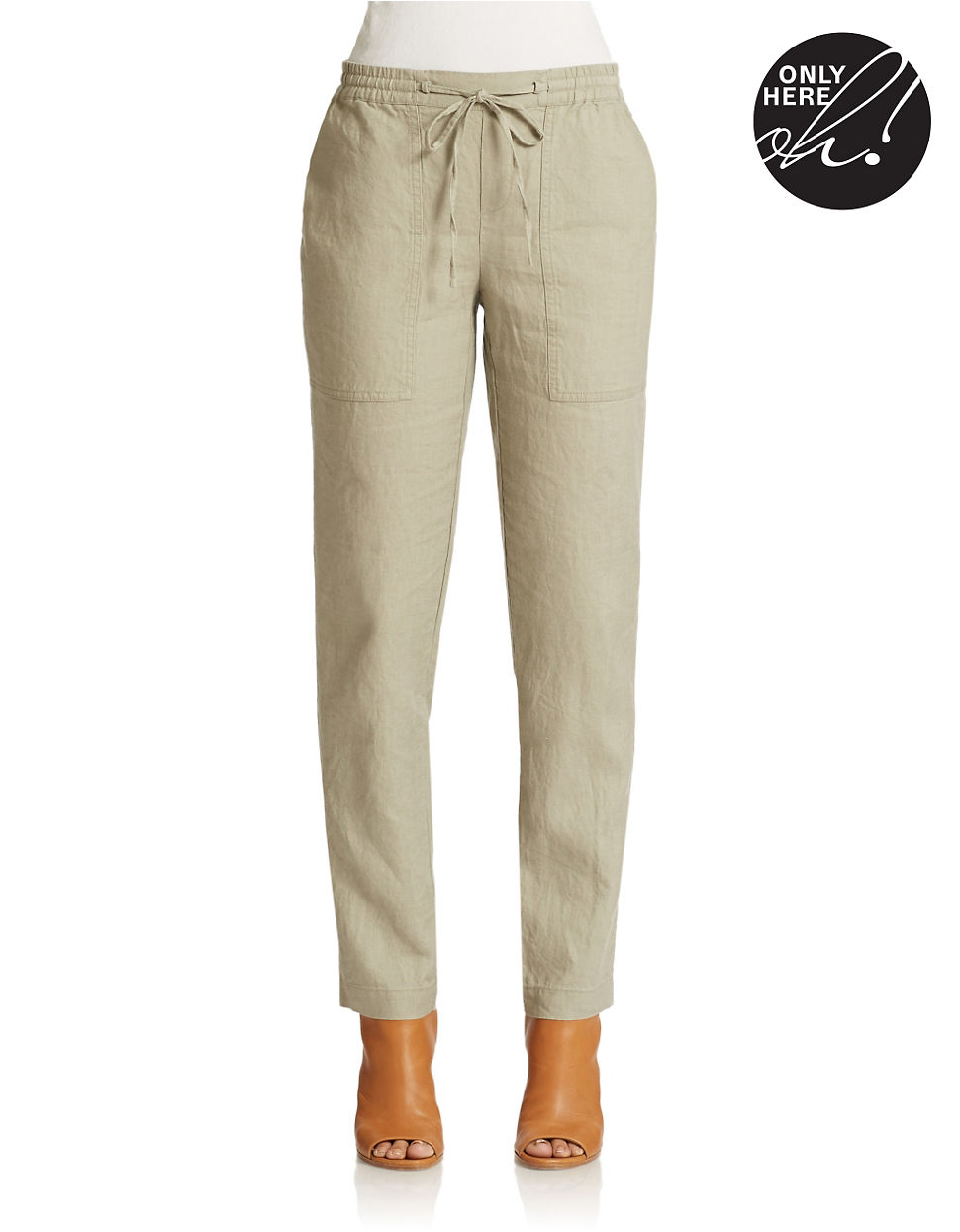Lord & taylor Plus Linen Drawstring Pants in Beige (Cavalry Green) | Lyst