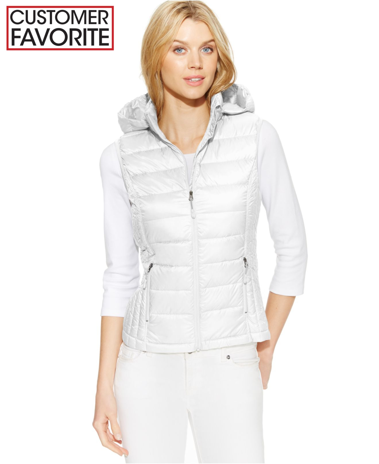 32 degrees Hooded Packable Down Vest in White | Lyst