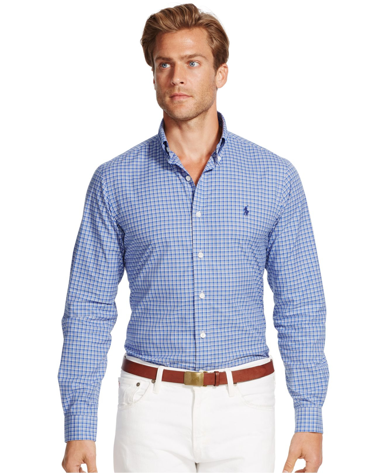 Polo Ralph Lauren Checked Poplin Shirt in Navy (Blue) for Men - Lyst