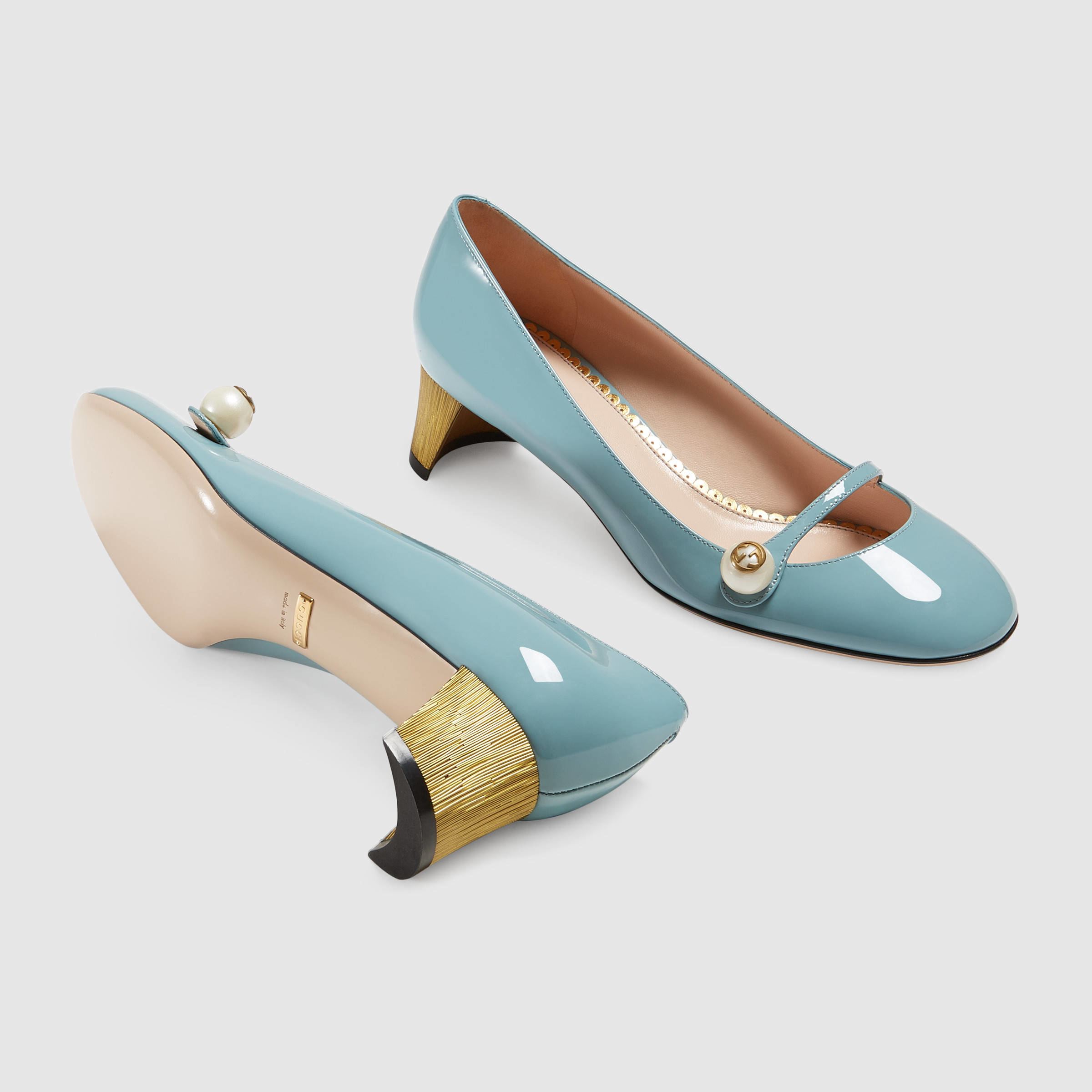 light blue patent leather pumps