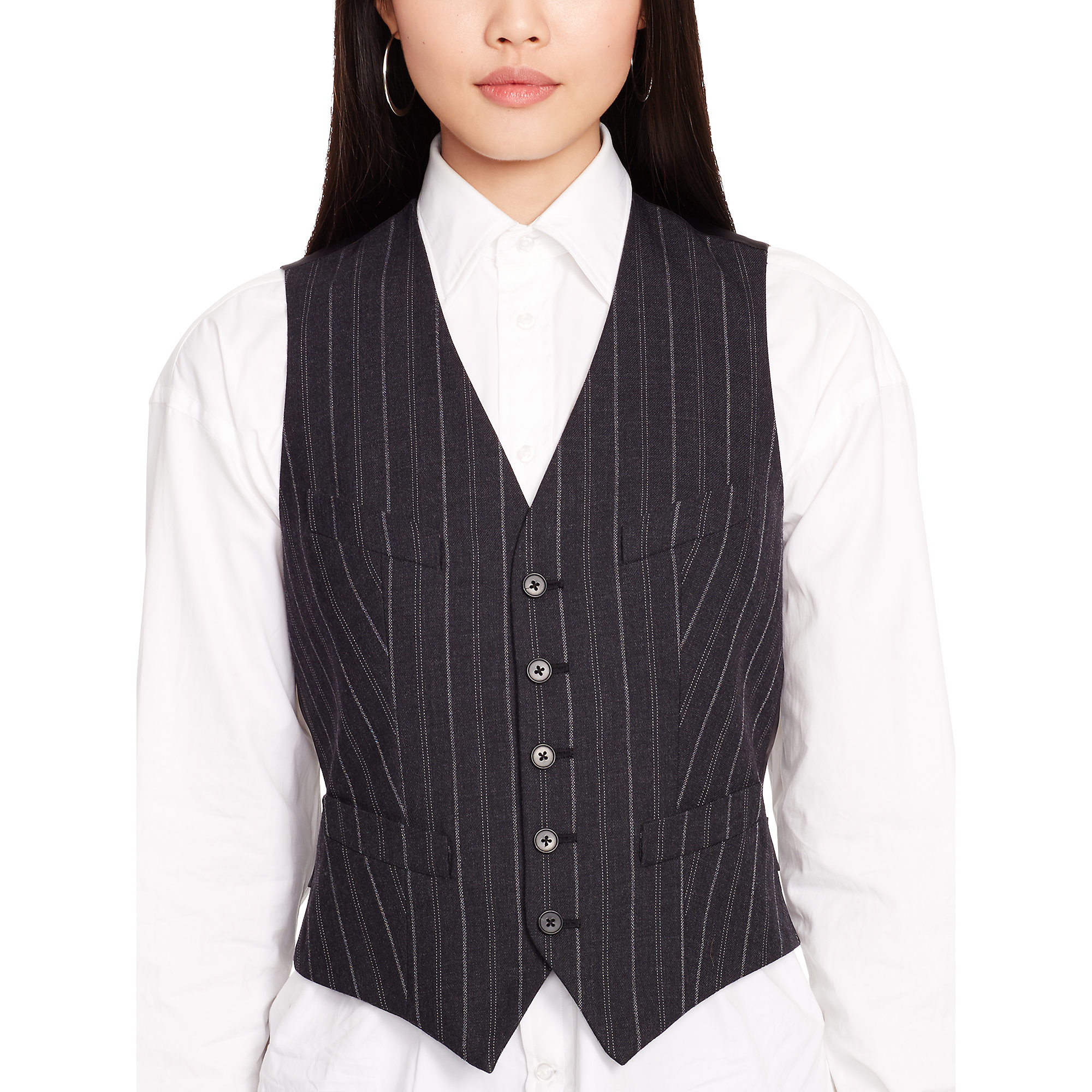 Grace Vest in Khaki Stripe Made From Herringbone Stripe Linen  KAL RIEMAN