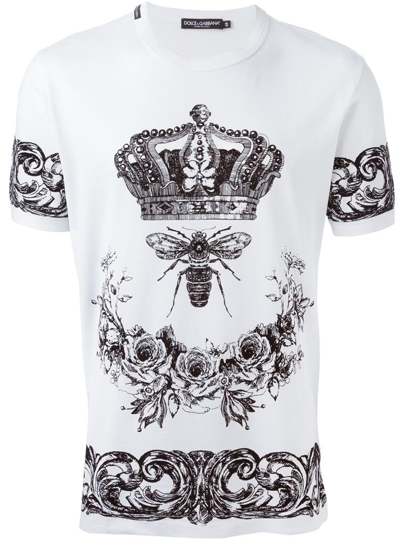 Dolce & Gabbana Crown & Bee Print T-shirt in White for Men | Lyst