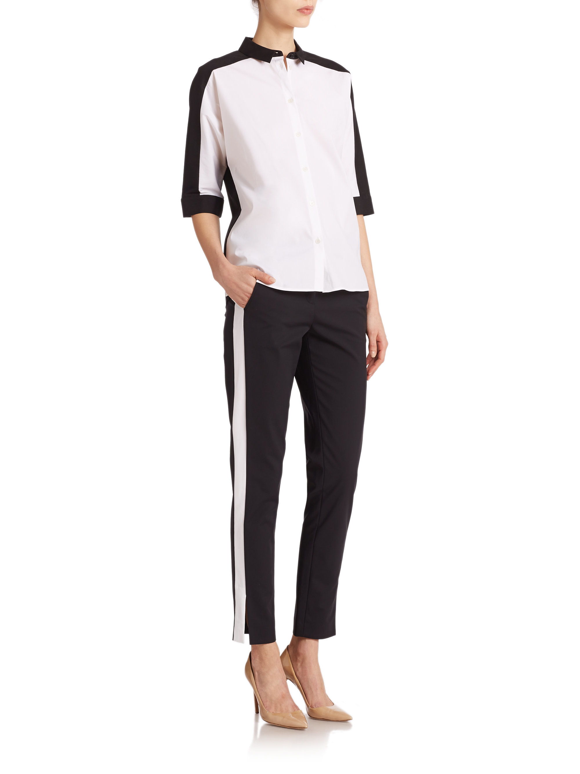 Contrast Trim Plain Basic Pants Contrast Trim Plain Basic Pants