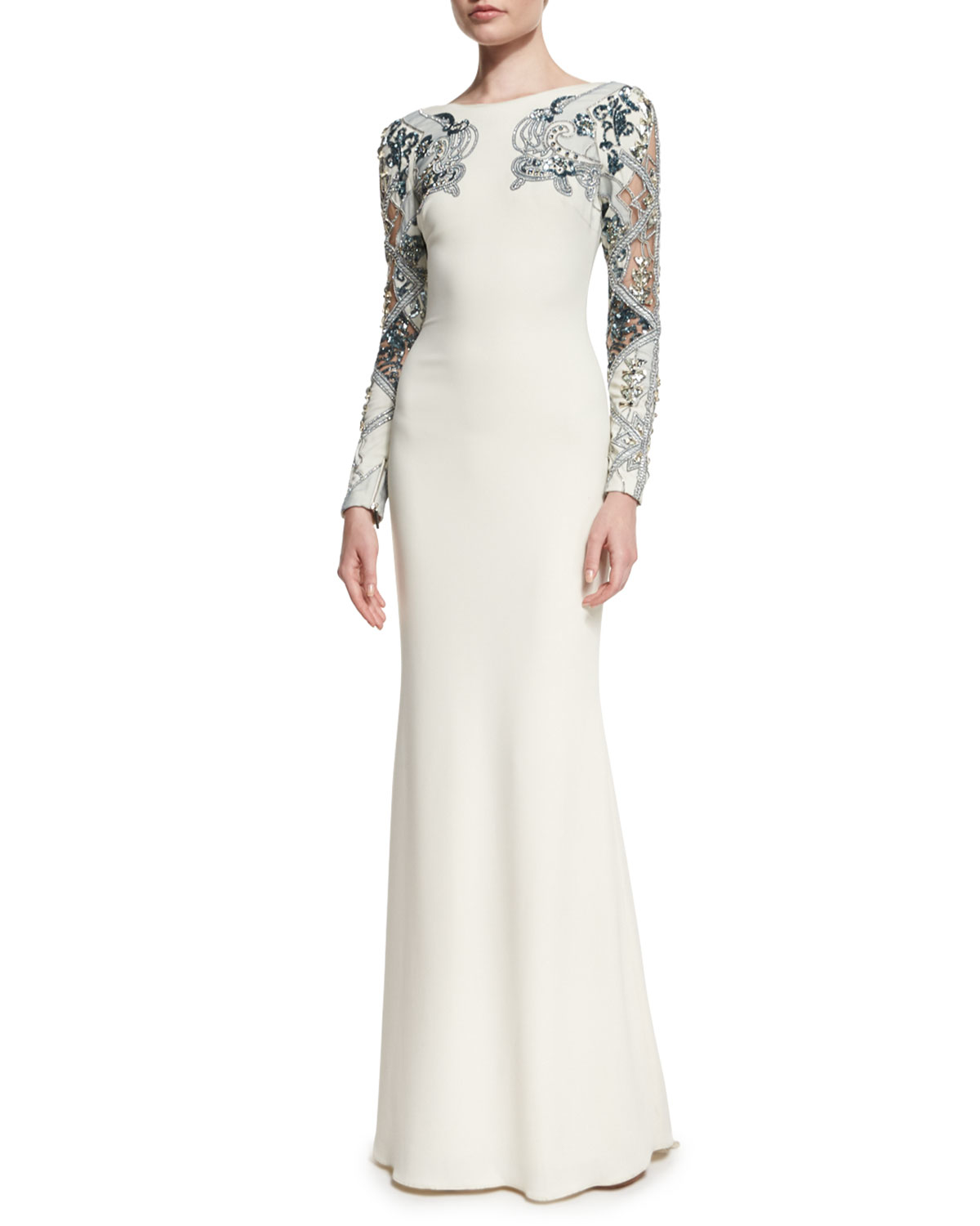 badgley mischka long sleeve gown