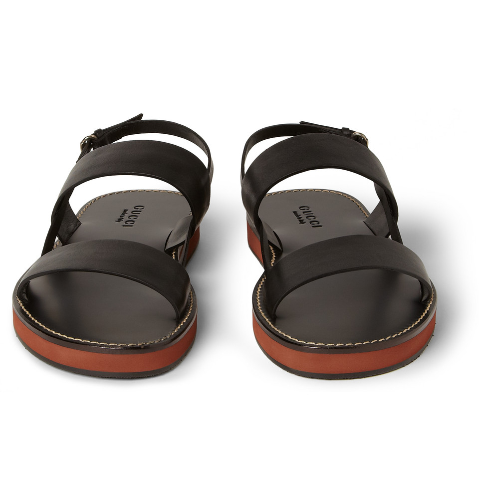 Lyst - Gucci Strapped Leather Sandals in Black for Men