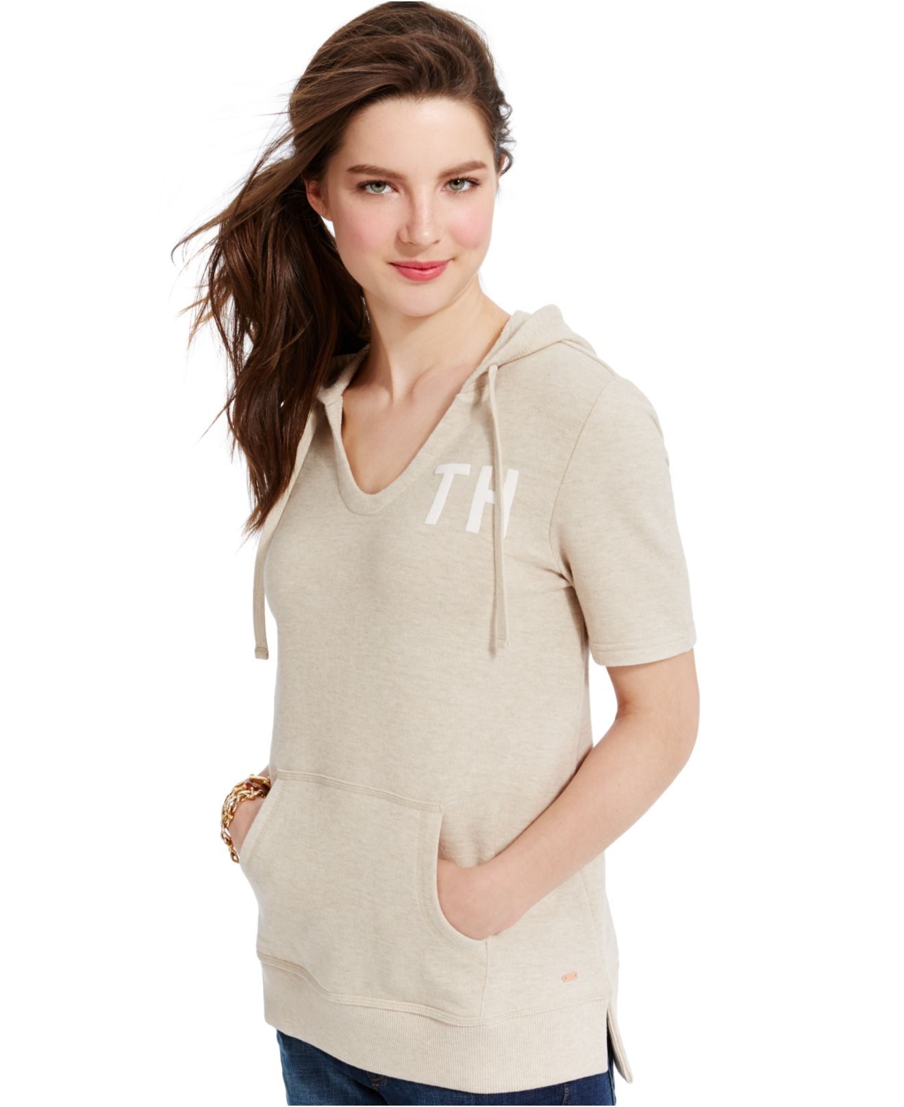 Lyst - Tommy Hilfiger Short-Sleeve Letter Hoodie in Natural