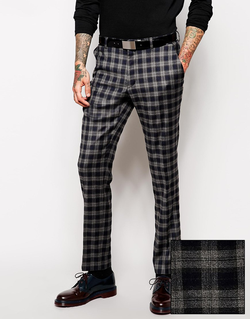 Lyst - Asos Slim Fit Smart Trousers In Tartan in Gray for Men