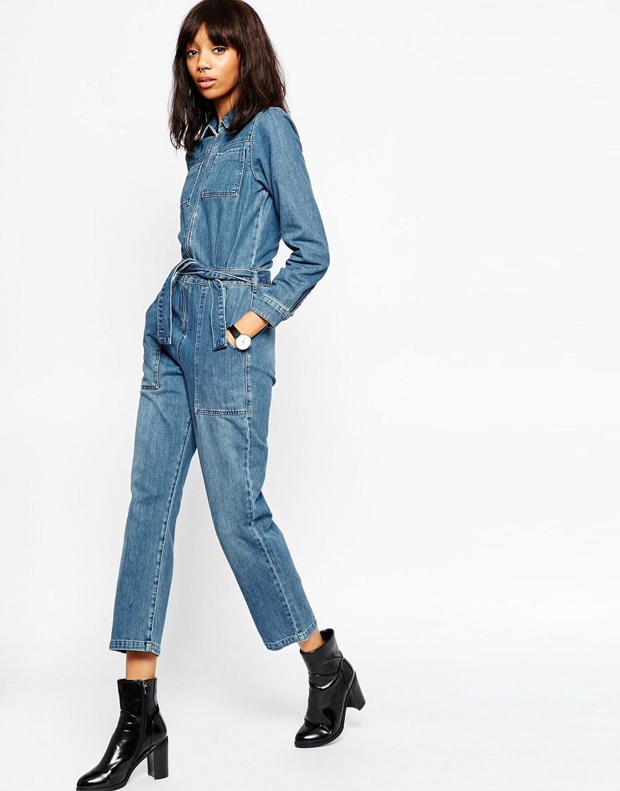 fitted denim boiler suit