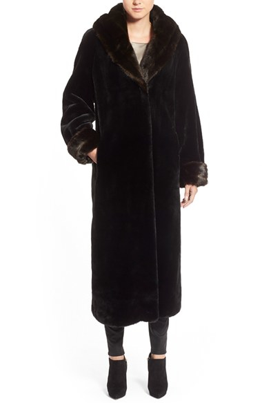 Gallery Hooded Full-length Faux Fur Coat in Black - Lyst