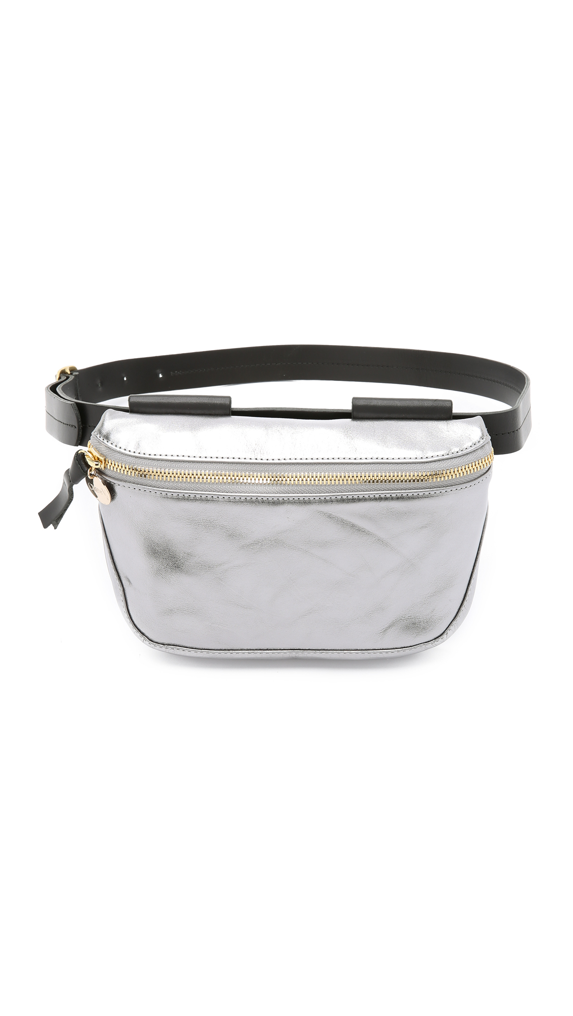 metallic silver fanny pack