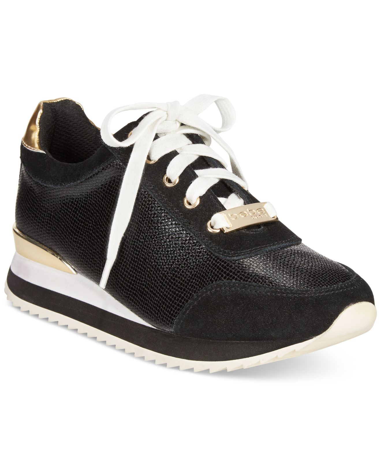 Bebe Sport Corine Demi Wedge Jogger Sneakers in Black | Lyst