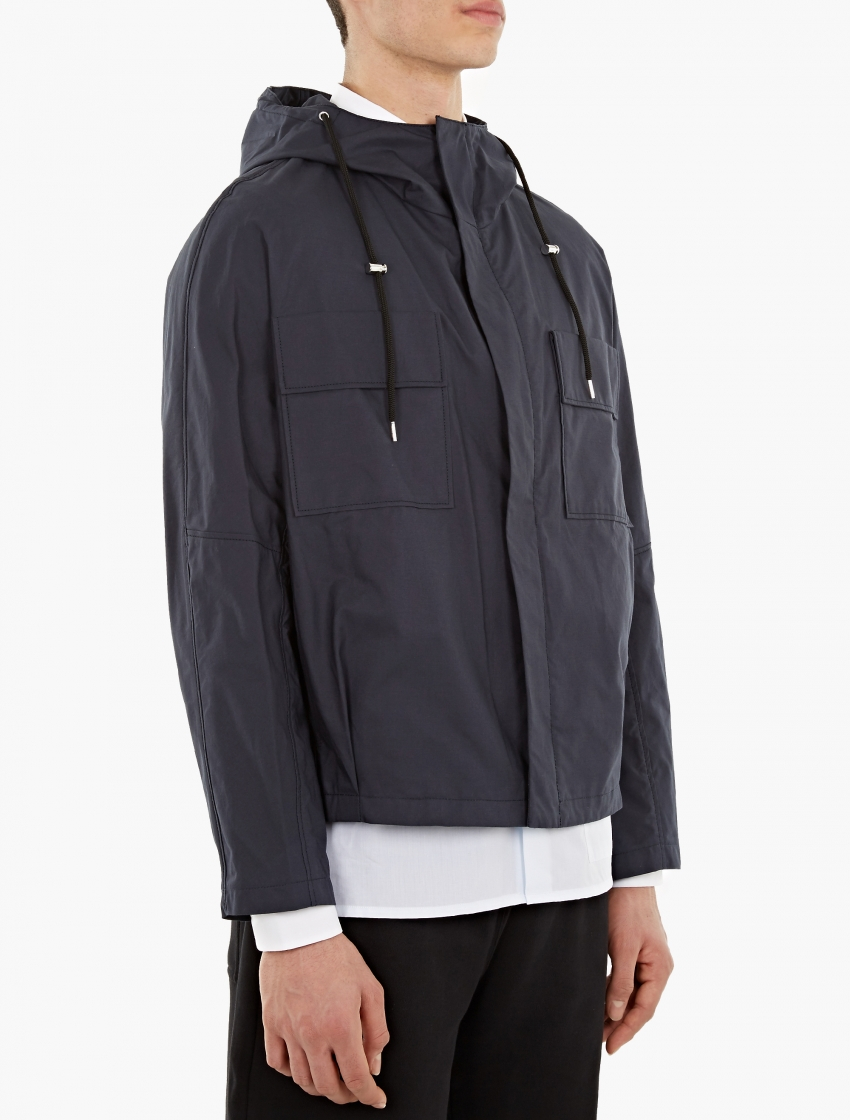 Raf simons Navy Cotton Hooded Jacket in Multicolor for Men | Lyst