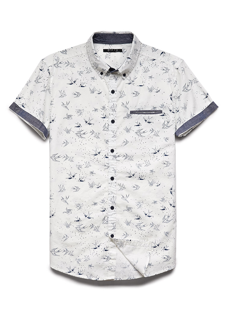 Ben Sherman ベンシャーマン Mens 衣類 トップス Short Sleeve Bird Print Shirt Blue Winston's blue parrot print shirt and patterned bomber jacket on New Girl.