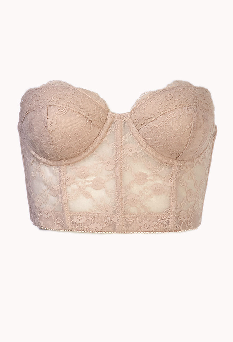 Lyst - Forever 21 Strapless Lace Corset Bra in Natural