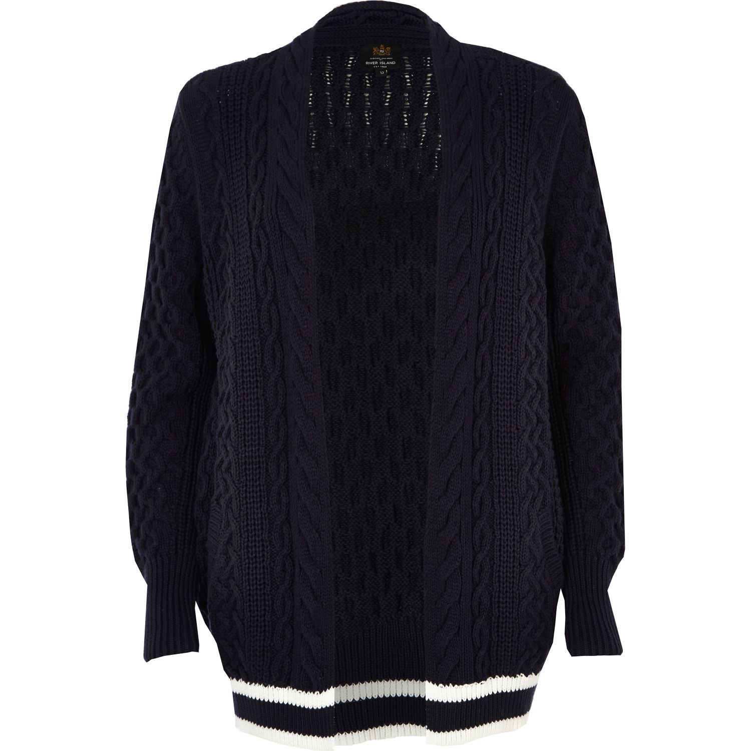 River island Cable Knit Cricket Cardigan in White for Men (navy) | Lyst