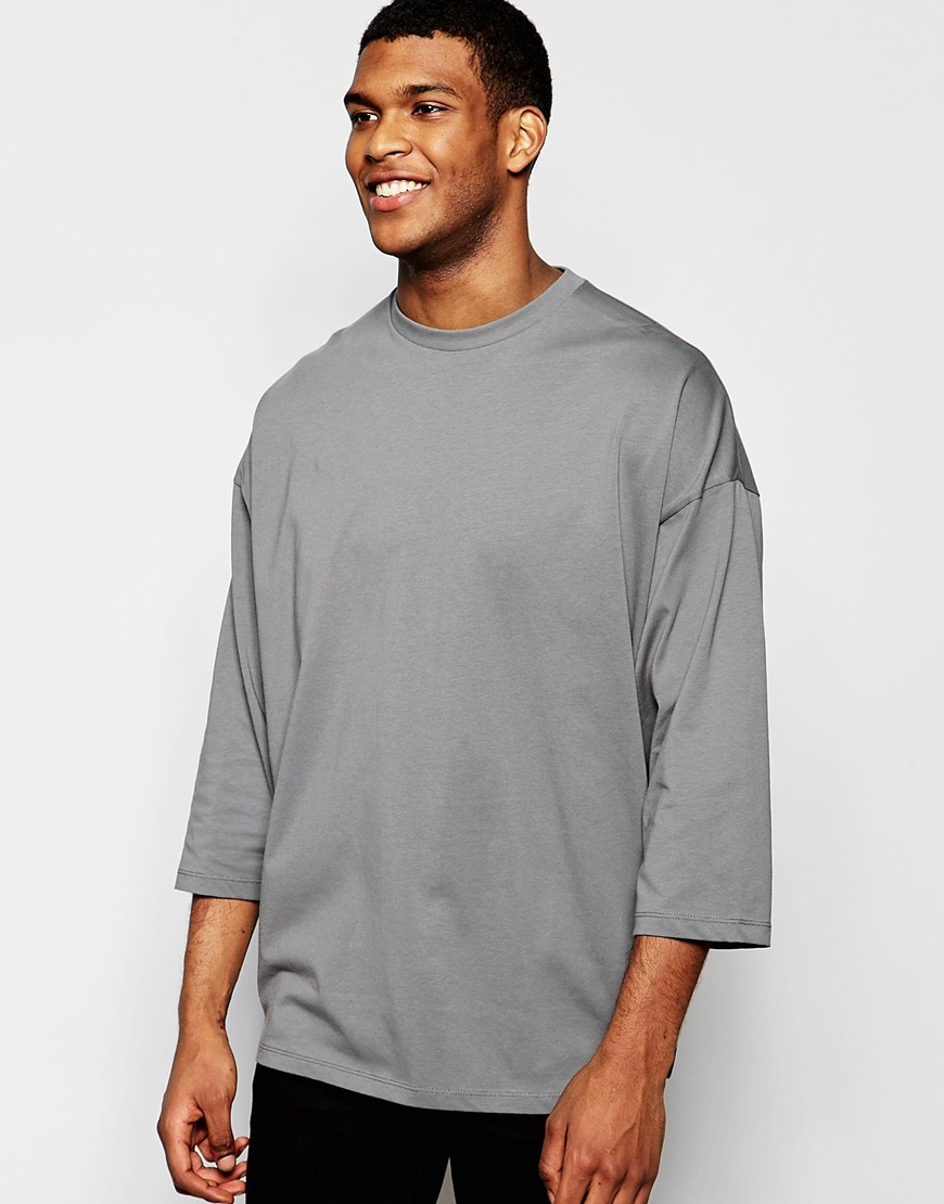 ASOS Cotton Super Oversized 3/4 Sleeve T-shirt In Grey in Gray for Men |  Lyst
