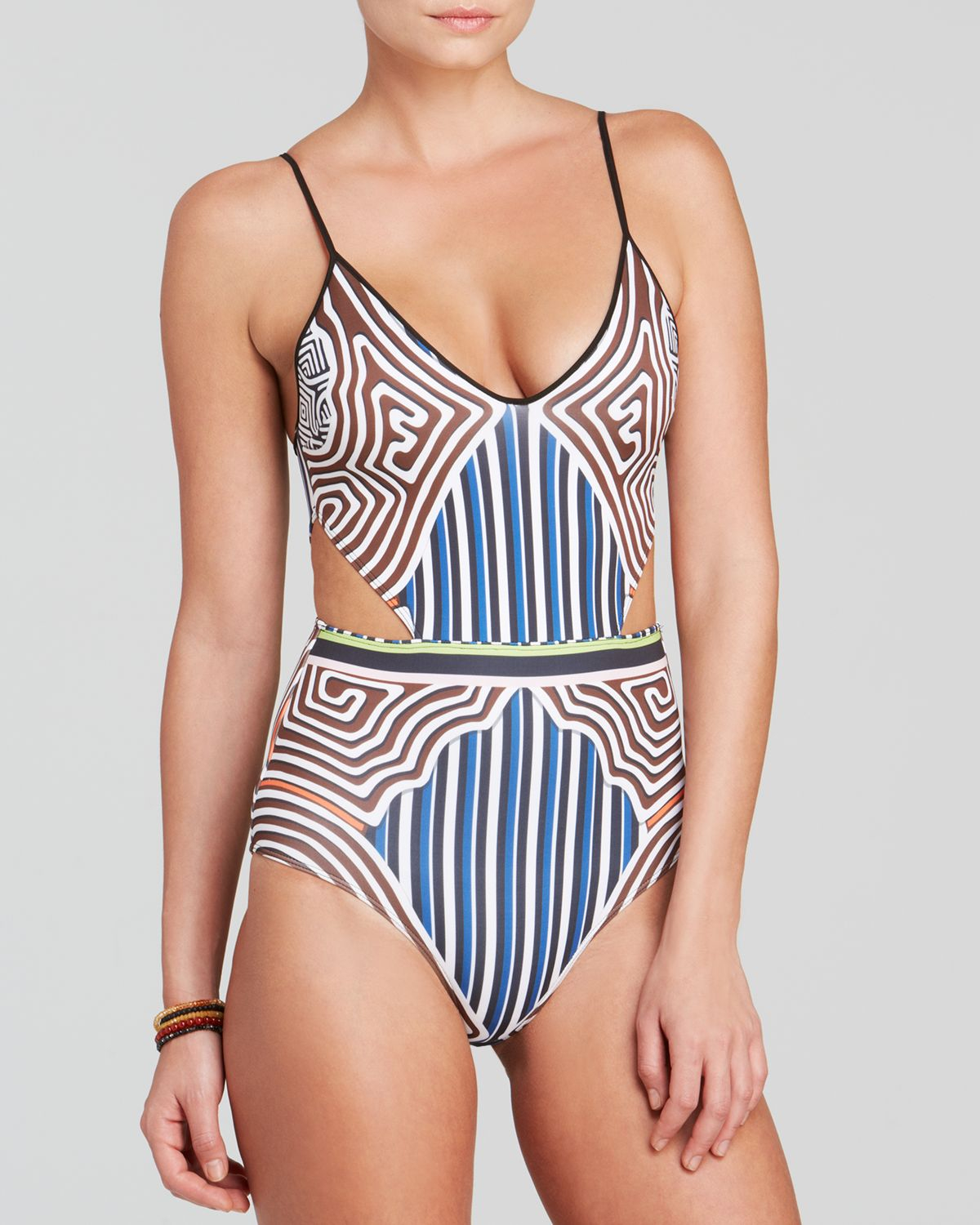 Lyst Clover Canyon Striped Labyrinth Neoprene One Piece Swimsuit In Blue 5084