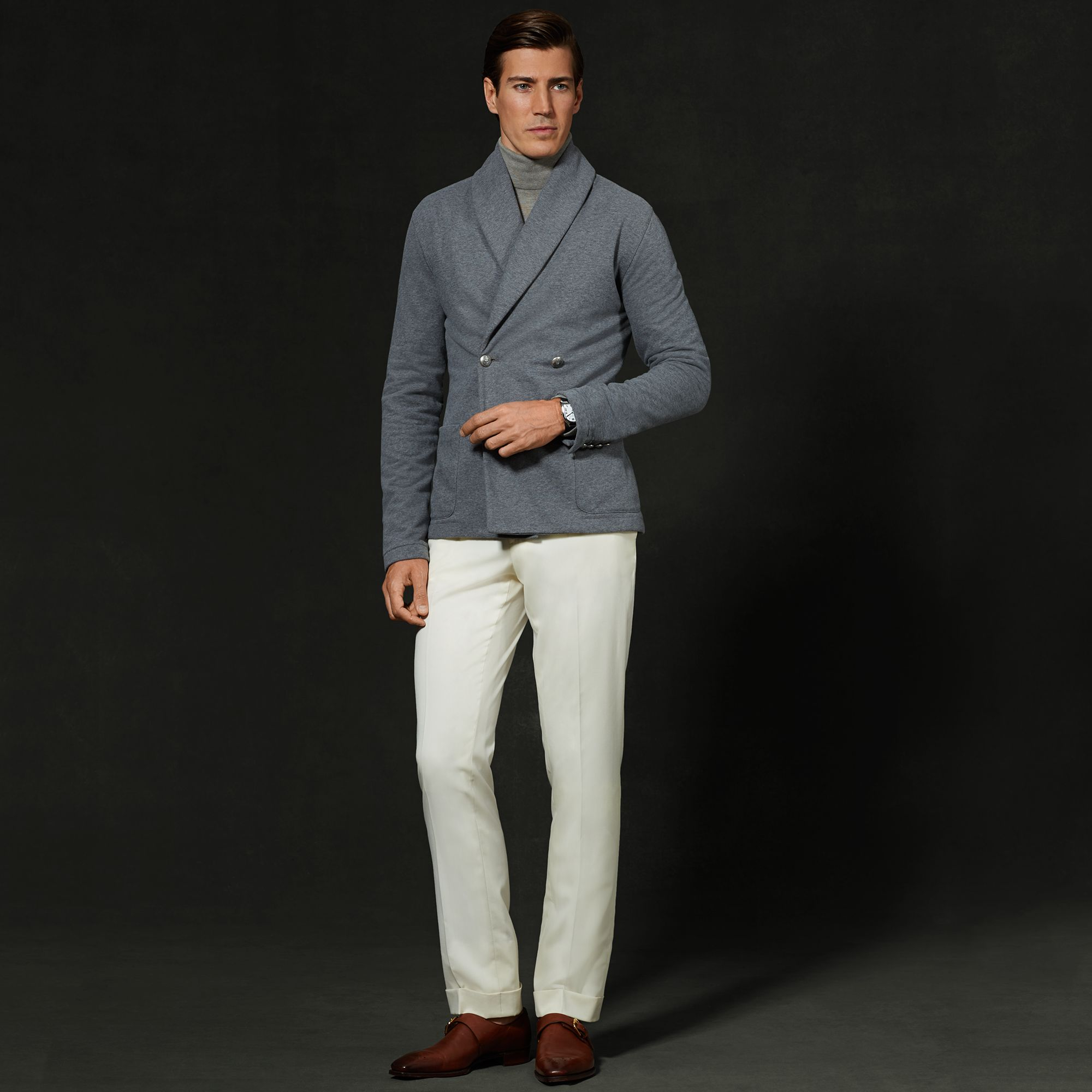 Ralph lauren purple label DoubleBreasted Sweater Blazer in Gray for