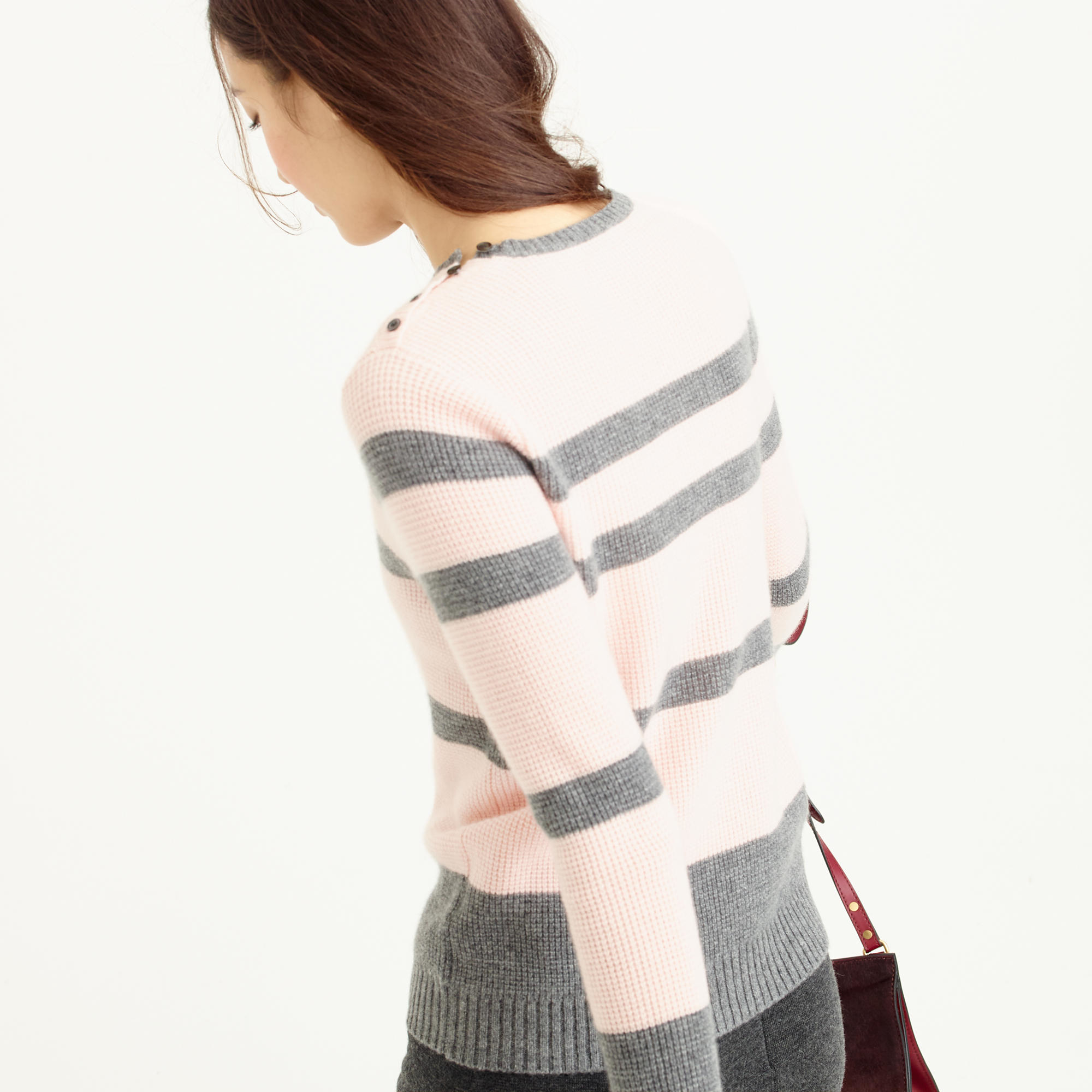 J.crew Collection Cashmere Striped Waffle Sweater in Gray (flannel pink) Lyst