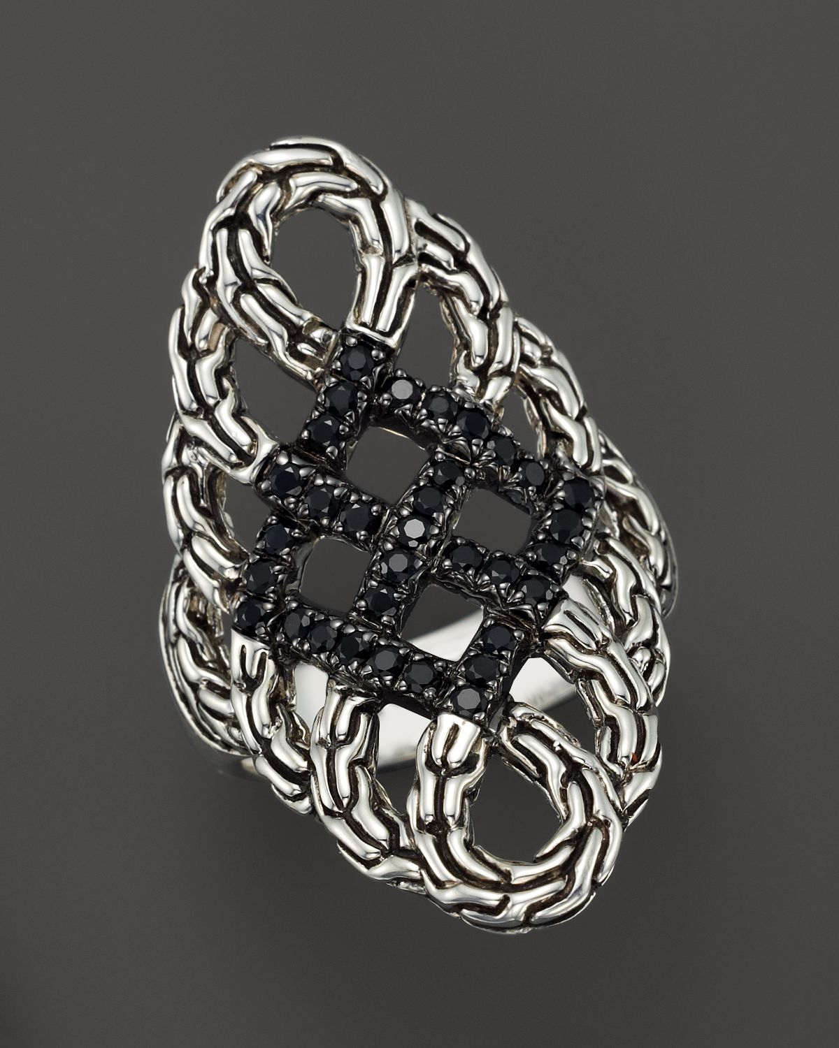 John Hardy Classic Chain Silver Lava Large Saddle Ring With Black