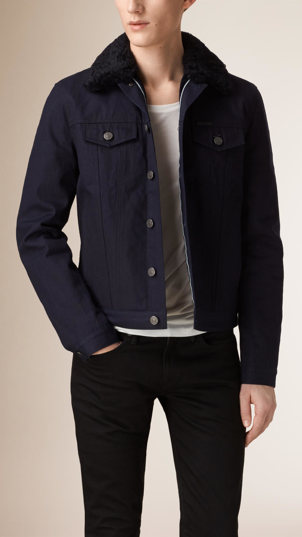 Lyst - Burberry Shearling-Lined Selvedge Denim Jacket in Blue for Men