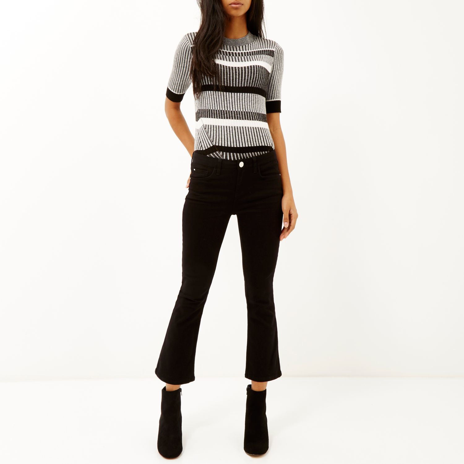 black cropped flare jeans