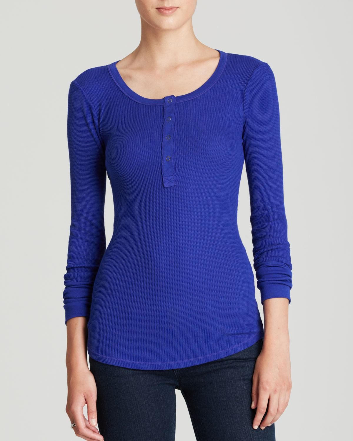 Splendid Top Thermal Henley in Blue Lyst