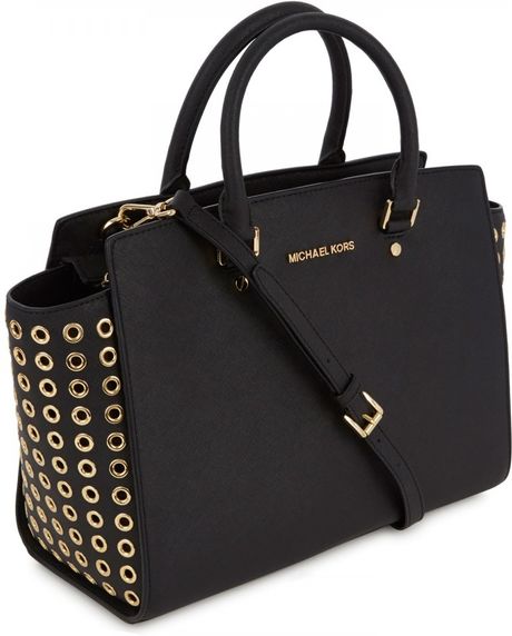 Michael Kors Selma Grommet Saffiano Leather Tote in Black | Lyst