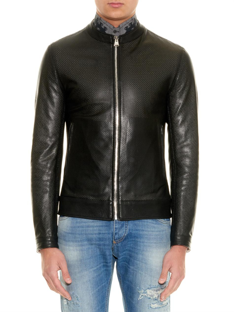 Dolce & Gabbana Perforated Leather Bomber Jacket in Black for Men | Lyst